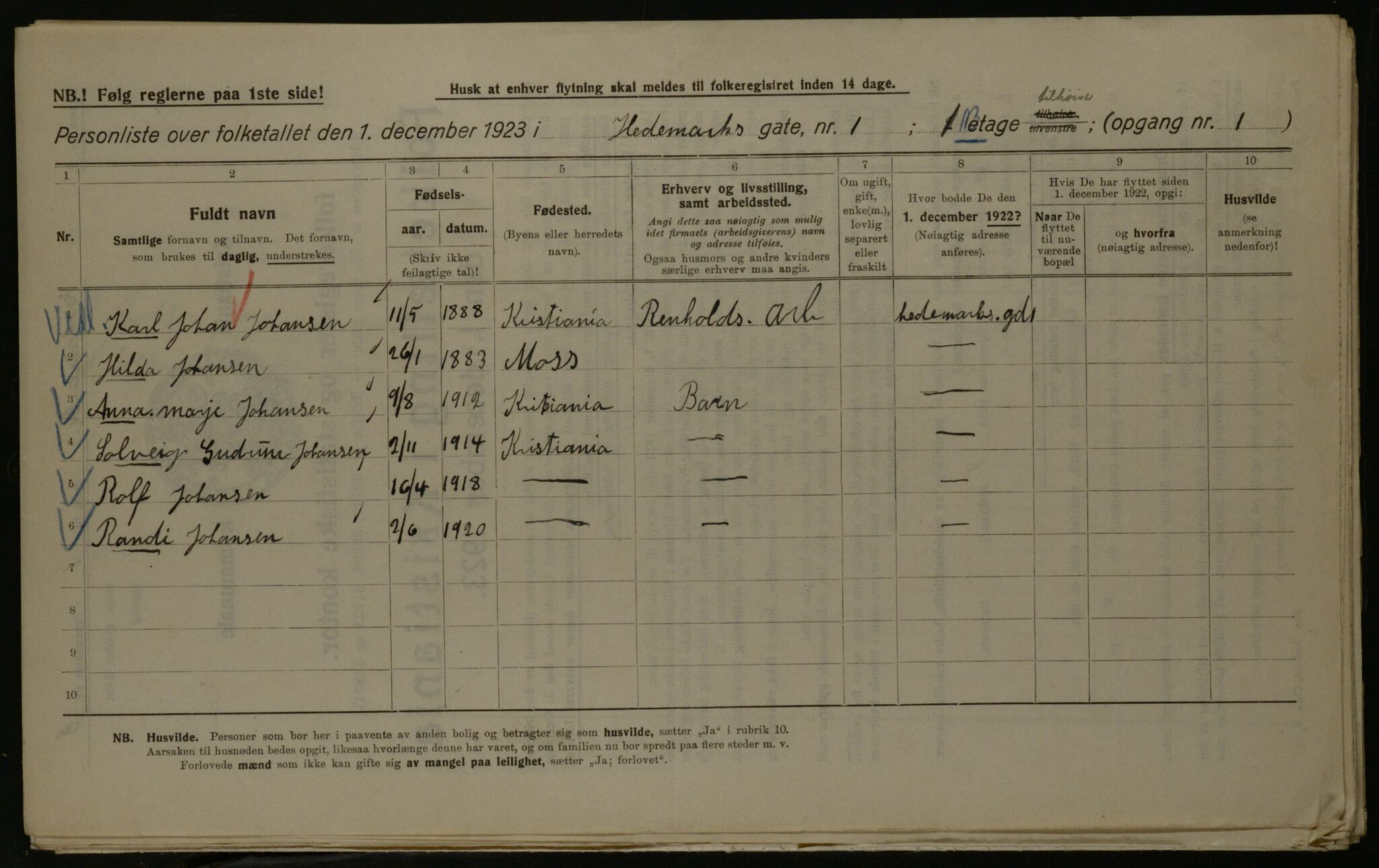 OBA, Kommunal folketelling 1.12.1923 for Kristiania, 1923, s. 39855