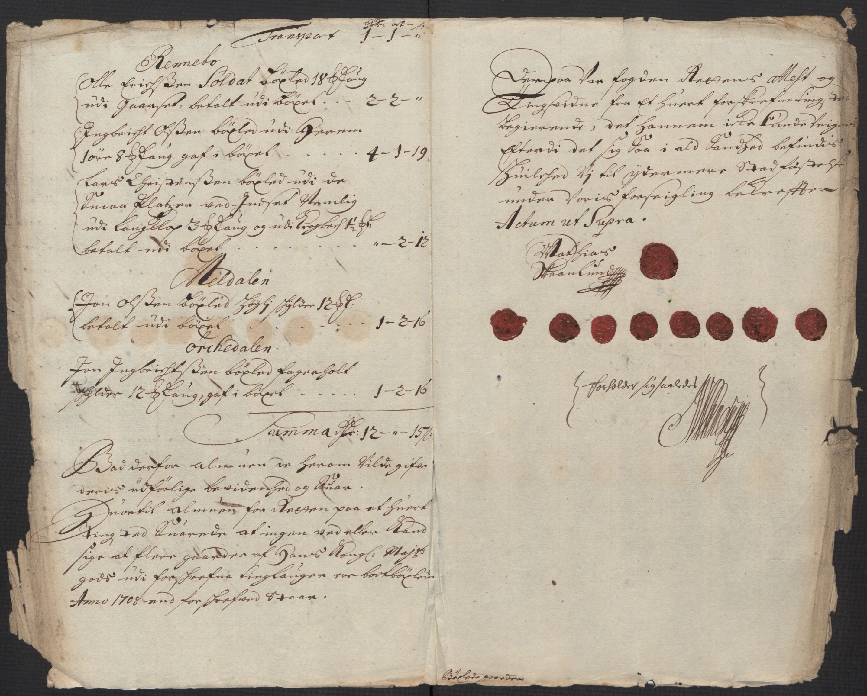 Rentekammeret inntil 1814, Reviderte regnskaper, Fogderegnskap, AV/RA-EA-4092/R60/L3958: Fogderegnskap Orkdal og Gauldal, 1708, s. 298