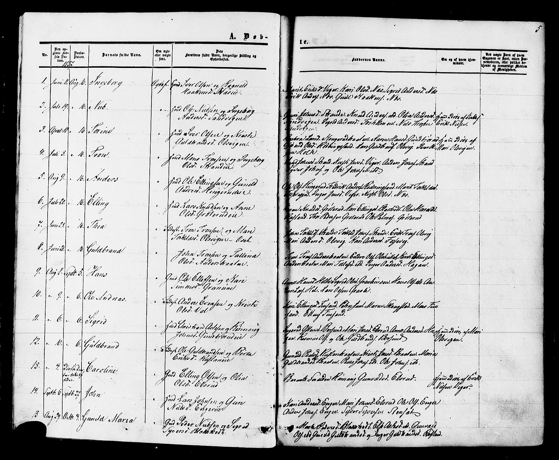 Ådal kirkebøker, AV/SAKO-A-248/F/Fa/L0001: Ministerialbok nr. I 1, 1857-1883, s. 5