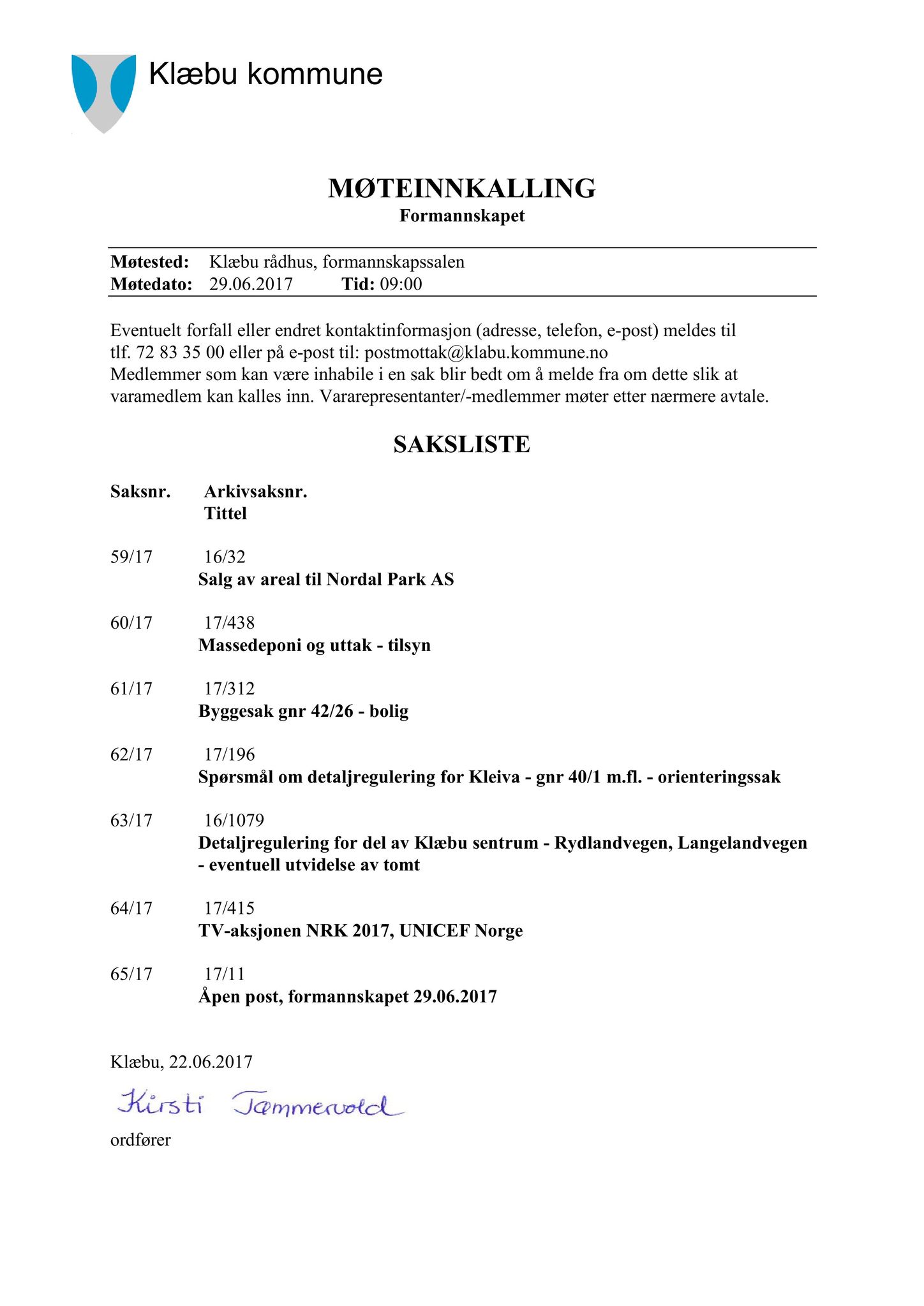 Klæbu Kommune, TRKO/KK/02-FS/L010: Formannsskapet - Møtedokumenter, 2017, s. 1868