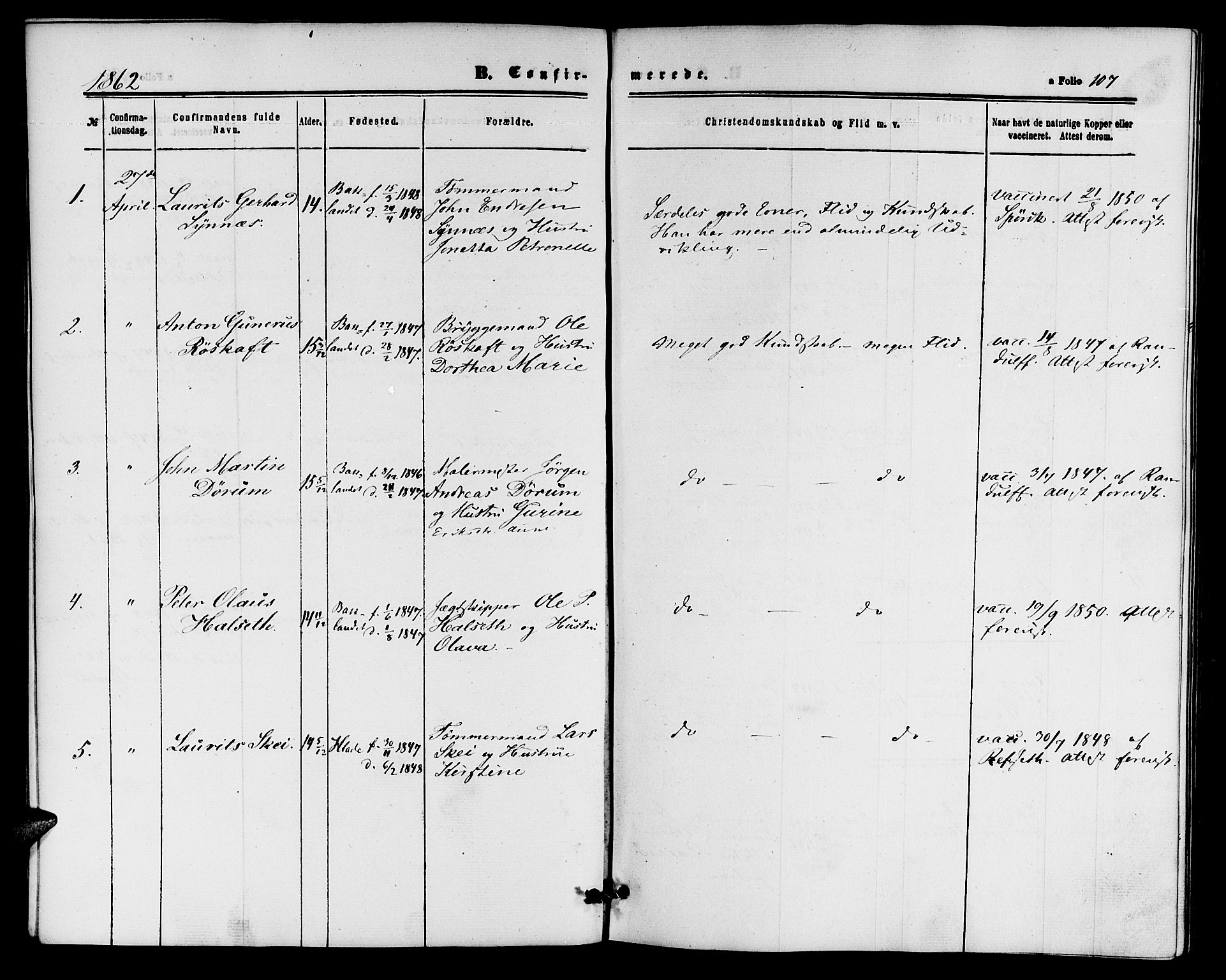 Ministerialprotokoller, klokkerbøker og fødselsregistre - Sør-Trøndelag, AV/SAT-A-1456/604/L0185: Ministerialbok nr. 604A06, 1861-1865, s. 107