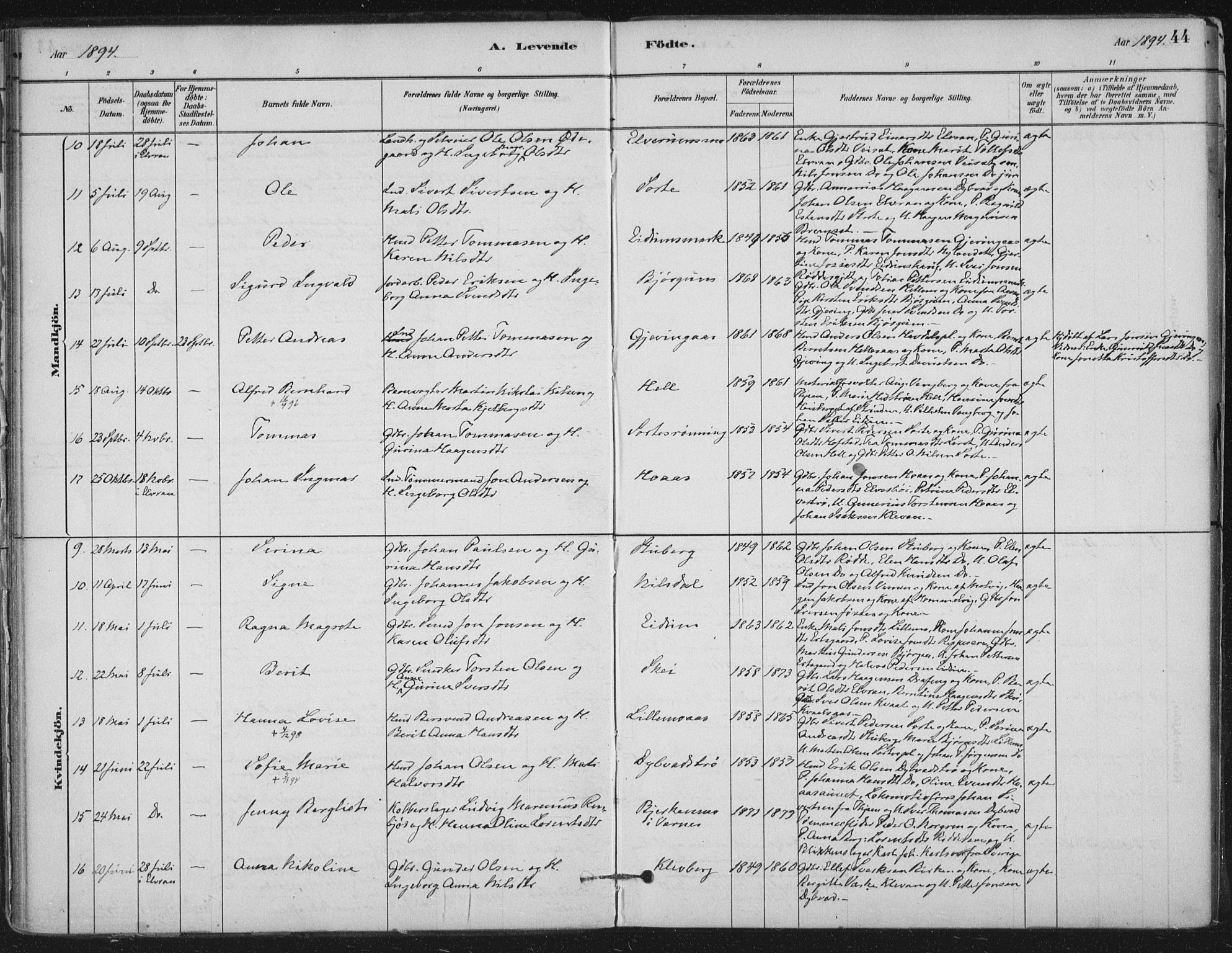 Ministerialprotokoller, klokkerbøker og fødselsregistre - Nord-Trøndelag, AV/SAT-A-1458/710/L0095: Ministerialbok nr. 710A01, 1880-1914, s. 44