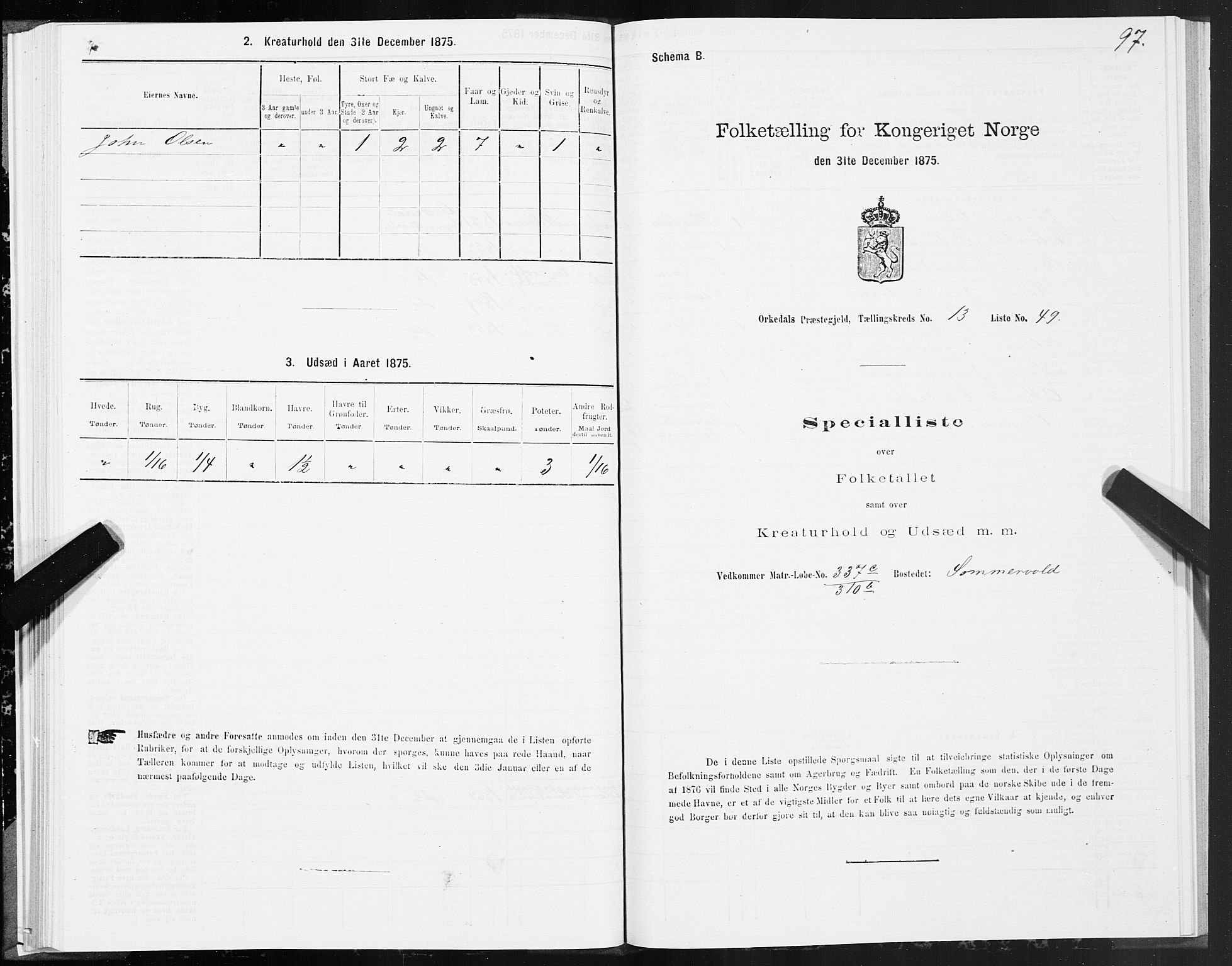 SAT, Folketelling 1875 for 1638P Orkdal prestegjeld, 1875, s. 7097