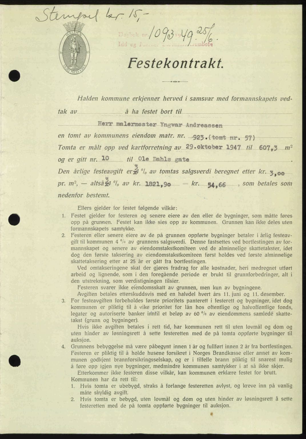 Idd og Marker sorenskriveri, SAO/A-10283/G/Gb/Gbb/L0012: Pantebok nr. A12, 1949-1949, Dagboknr: 1093/1949