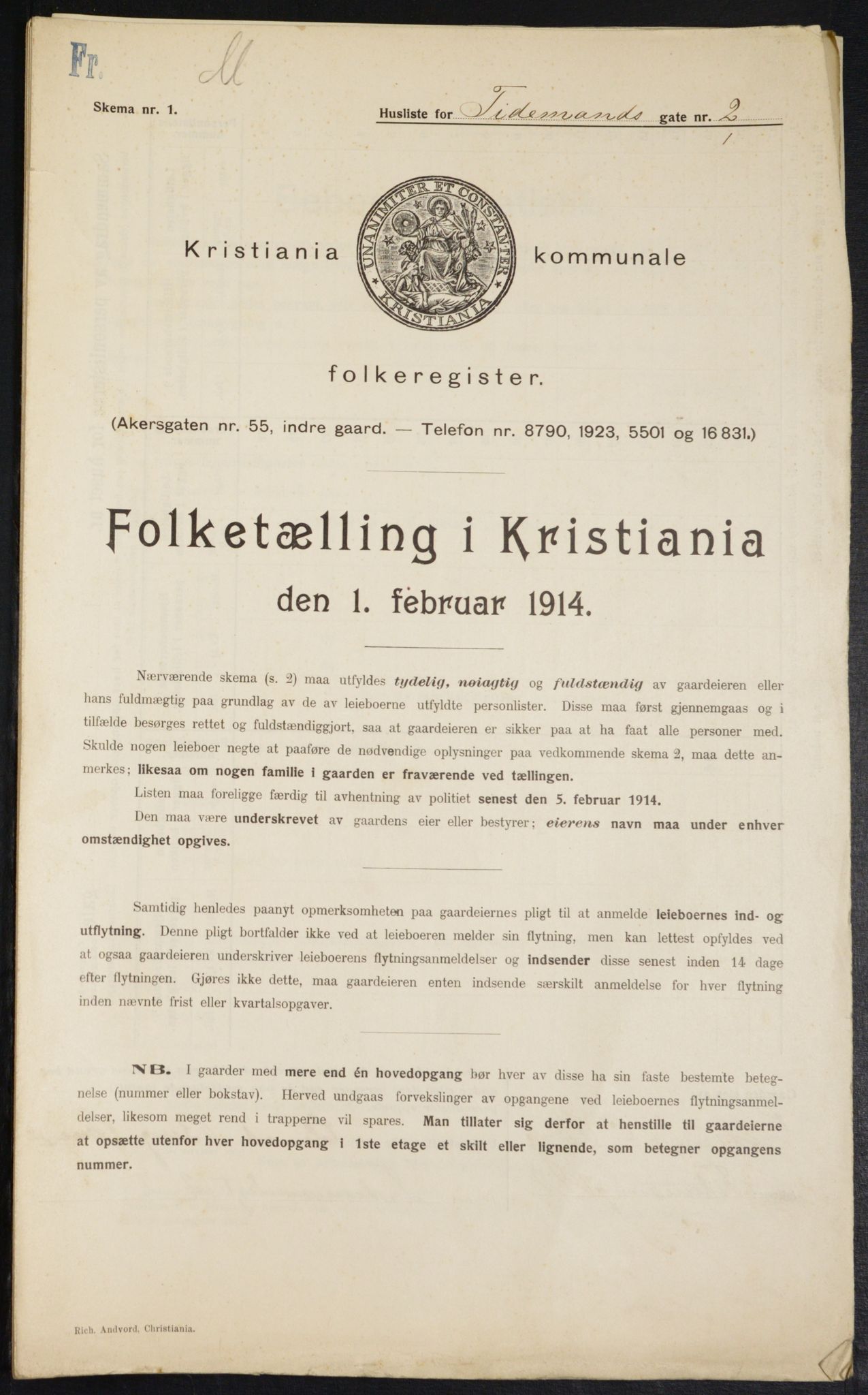 OBA, Kommunal folketelling 1.2.1914 for Kristiania, 1914, s. 112249