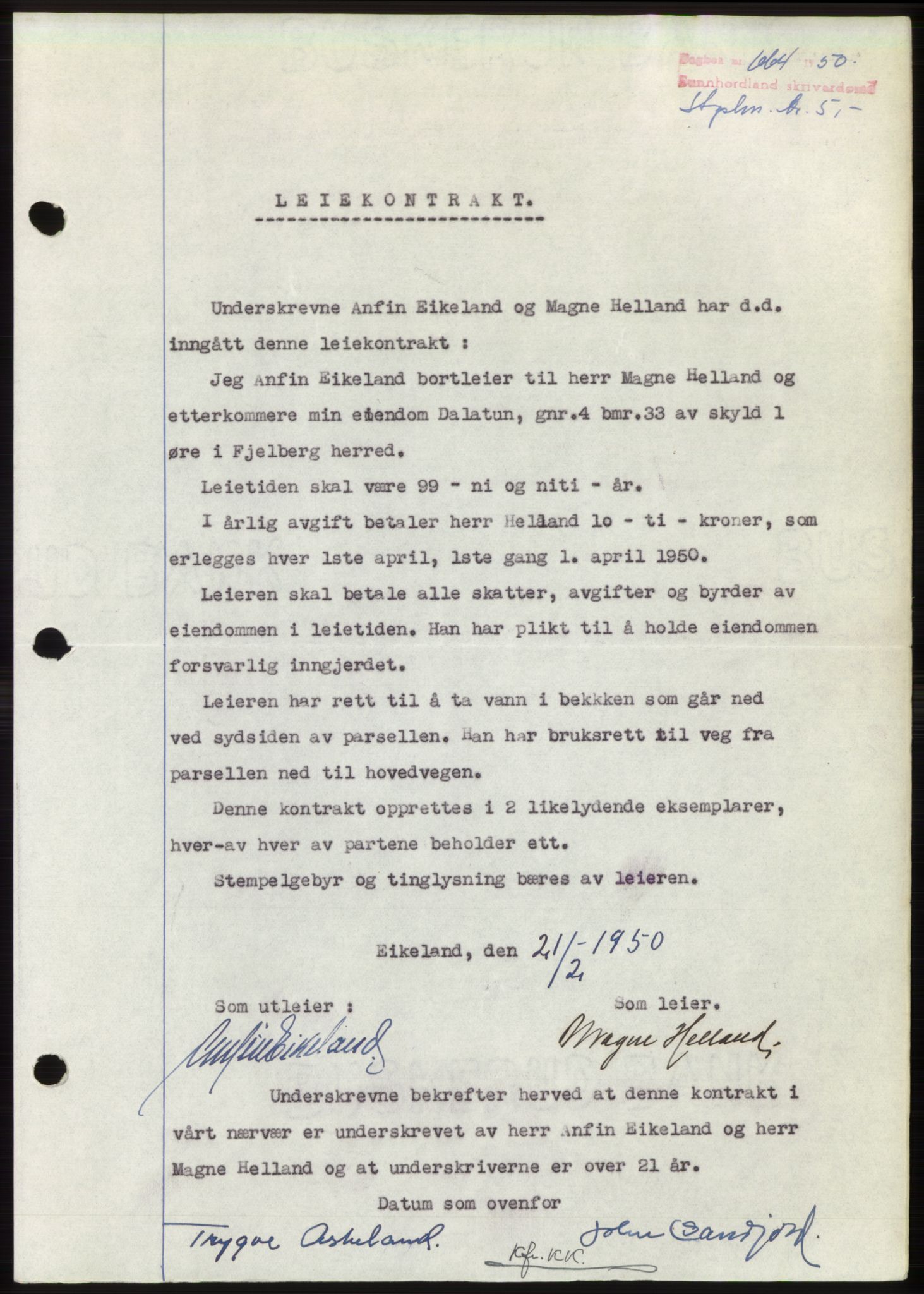 Sunnhordland sorenskrivar, AV/SAB-A-2401: Pantebok nr. B75-79, 1948-1950, Dagboknr: 664/1950