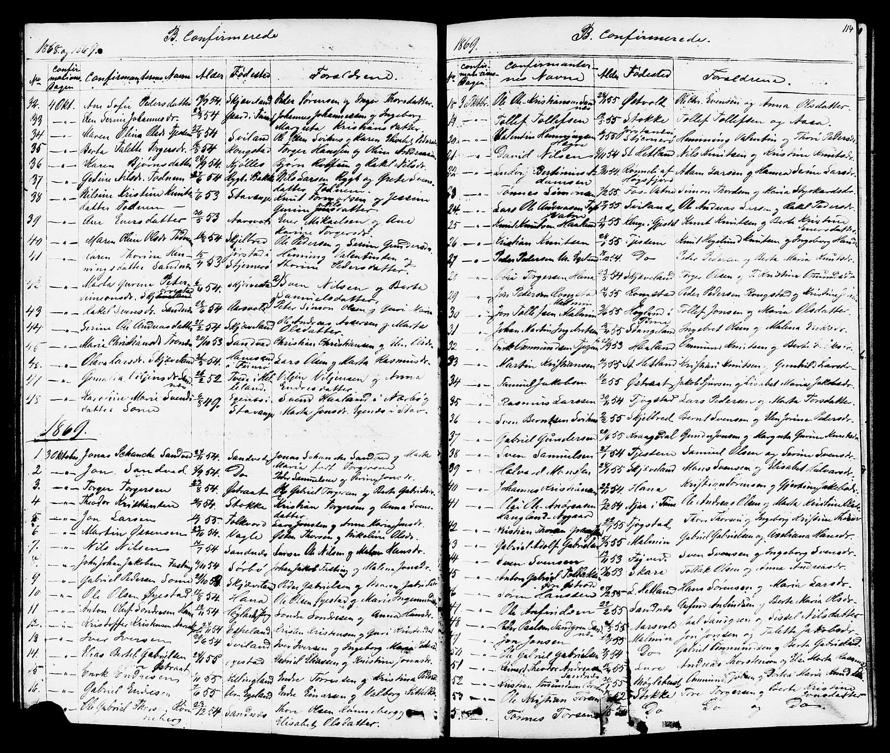 Høyland sokneprestkontor, AV/SAST-A-101799/001/30BB/L0001: Klokkerbok nr. B 1, 1854-1873, s. 114