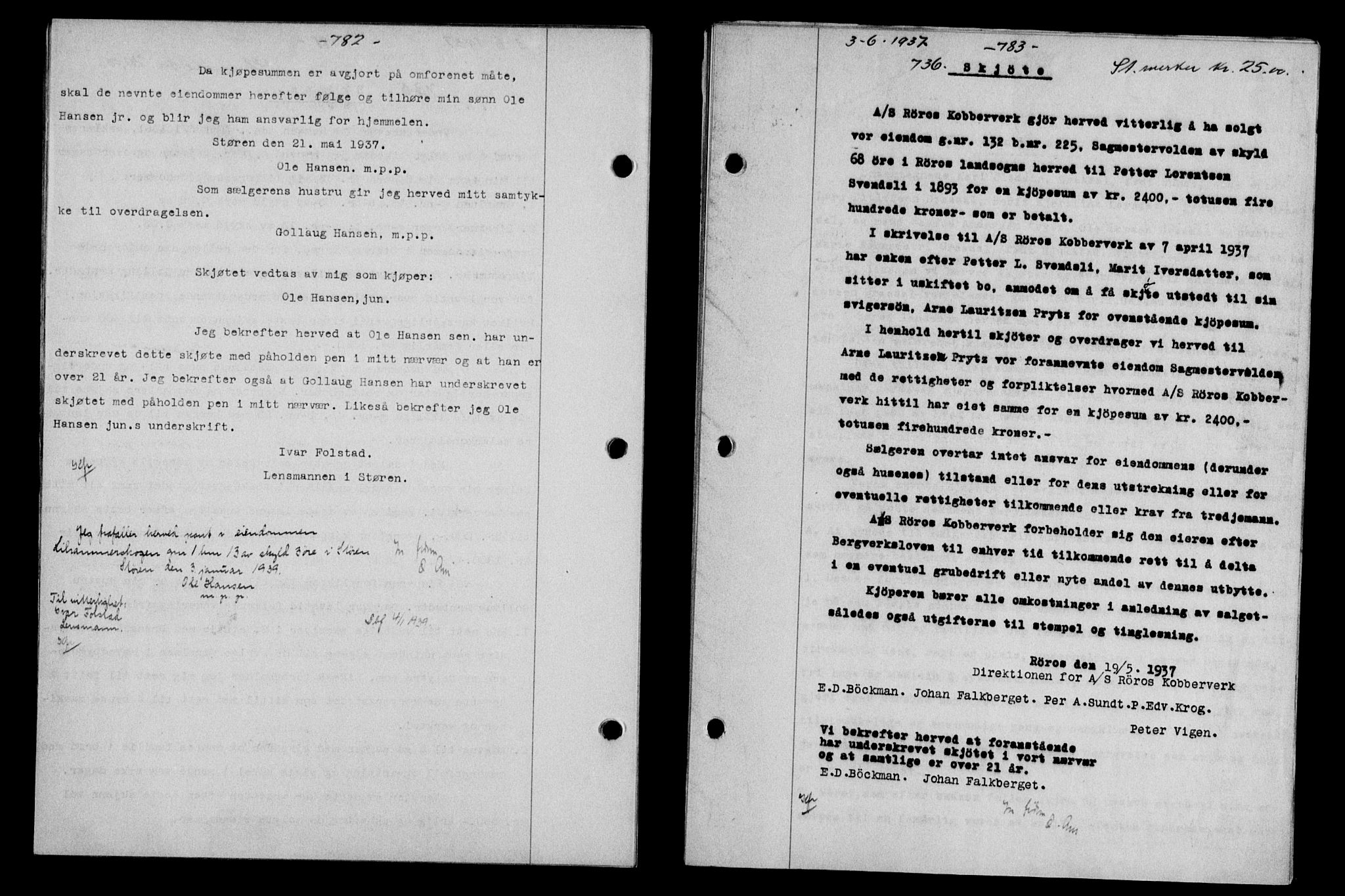 Gauldal sorenskriveri, SAT/A-0014/1/2/2C/L0047: Pantebok nr. 50-51, 1937-1937, Dagboknr: 736/1937