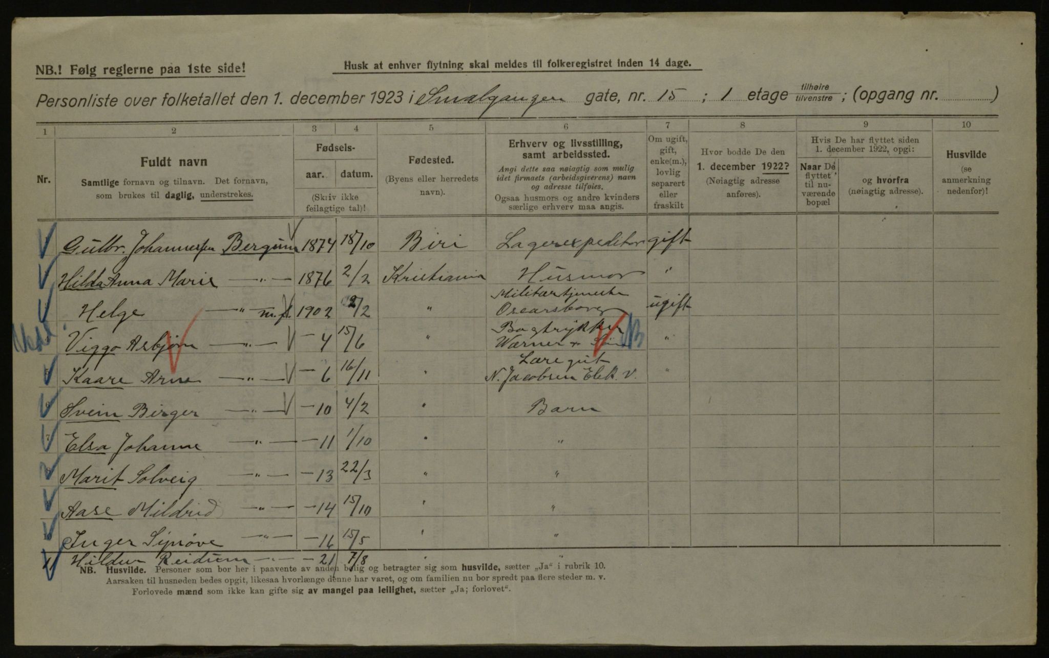 OBA, Kommunal folketelling 1.12.1923 for Kristiania, 1923, s. 107193