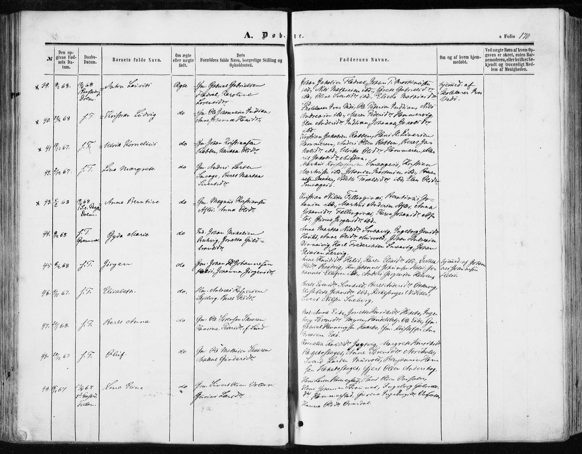 Ministerialprotokoller, klokkerbøker og fødselsregistre - Sør-Trøndelag, SAT/A-1456/634/L0531: Ministerialbok nr. 634A07, 1861-1870, s. 170