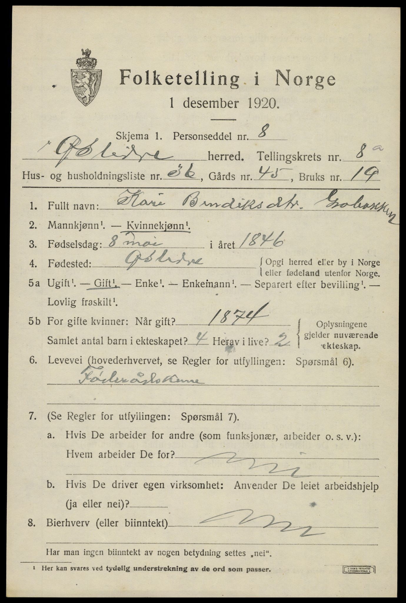 SAH, Folketelling 1920 for 0544 Øystre Slidre herred, 1920, s. 5157