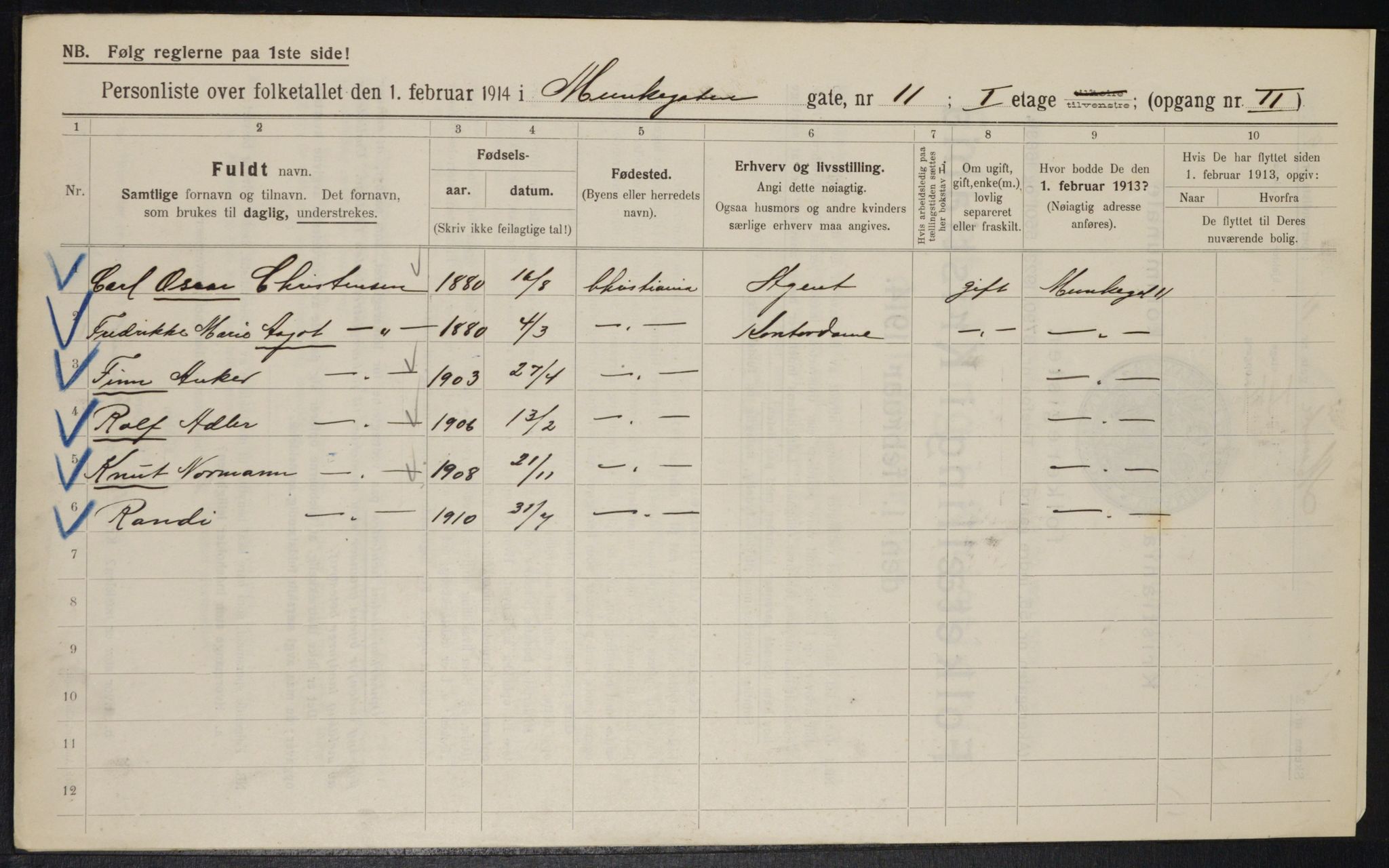 OBA, Kommunal folketelling 1.2.1914 for Kristiania, 1914, s. 68091