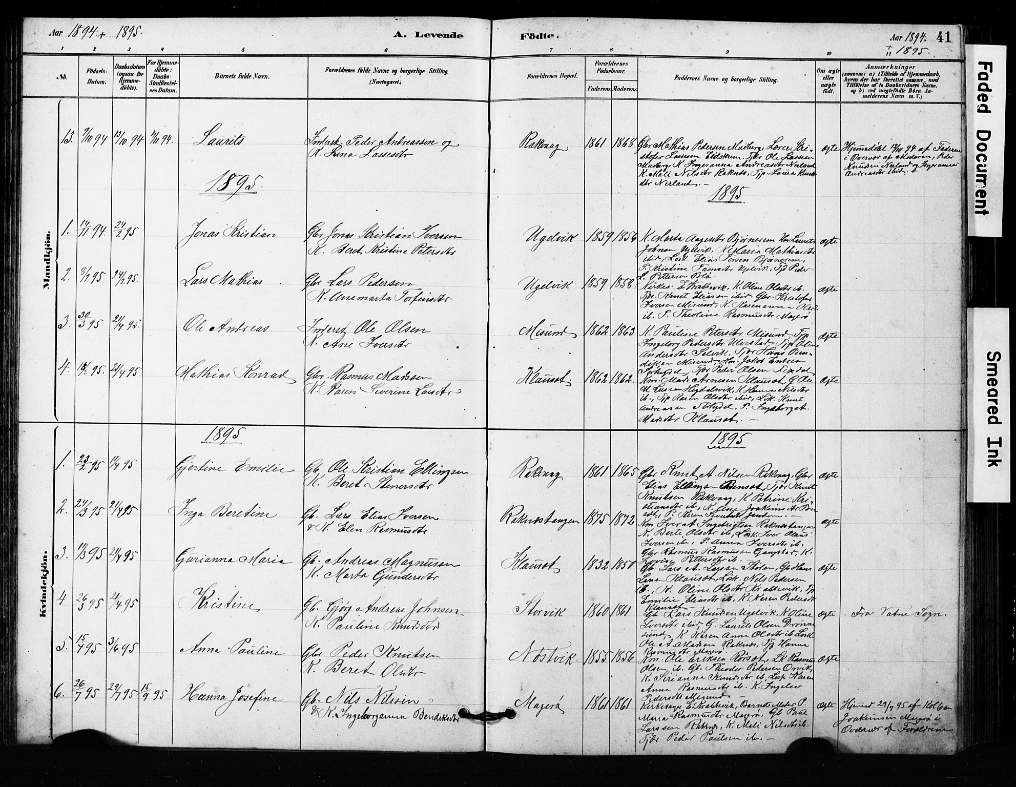 Ministerialprotokoller, klokkerbøker og fødselsregistre - Møre og Romsdal, AV/SAT-A-1454/563/L0737: Klokkerbok nr. 563C01, 1878-1916, s. 41