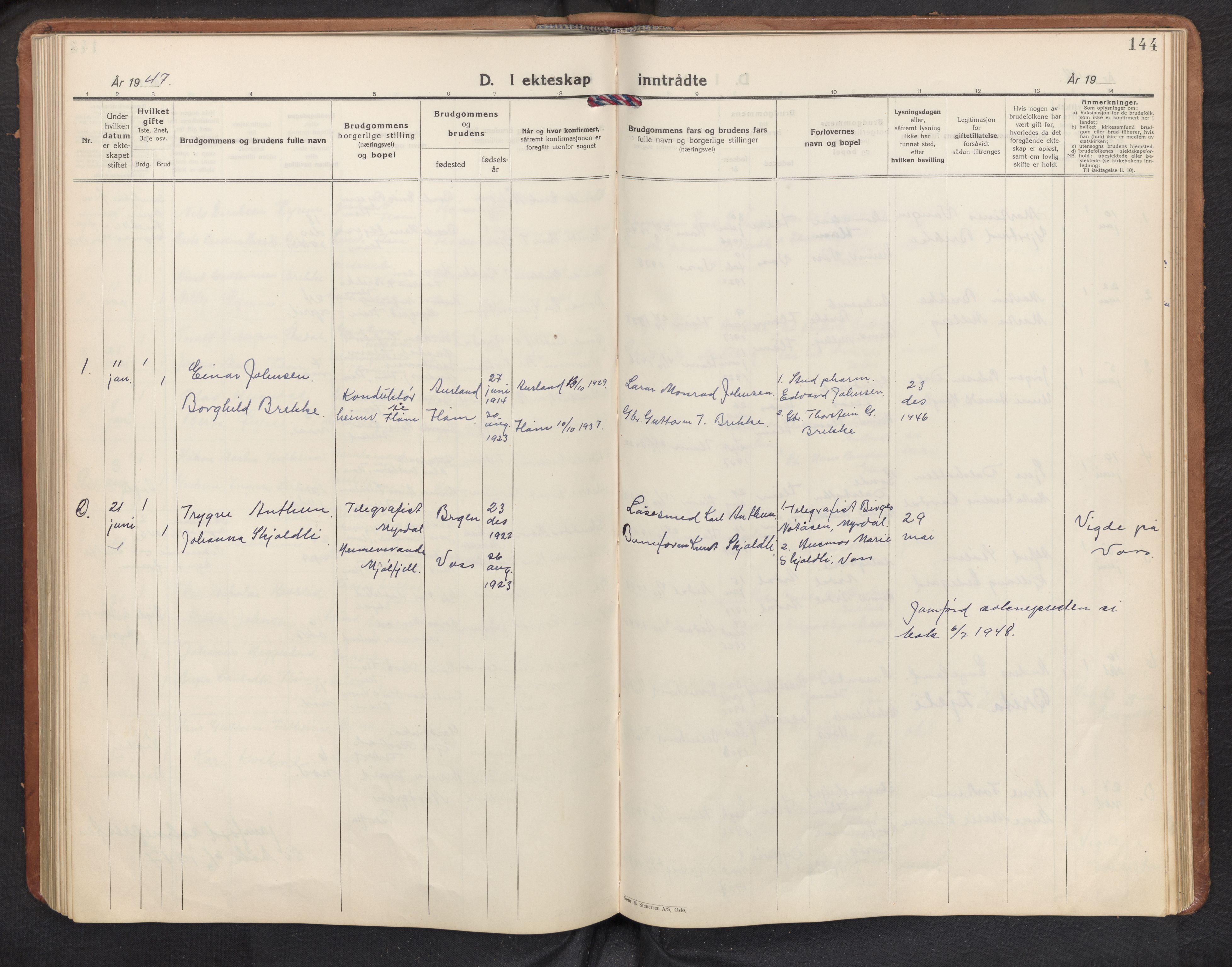 Aurland sokneprestembete, AV/SAB-A-99937/H/Hb/Hbb/L0003: Klokkerbok nr. B 3, 1929-1972, s. 143b-144a