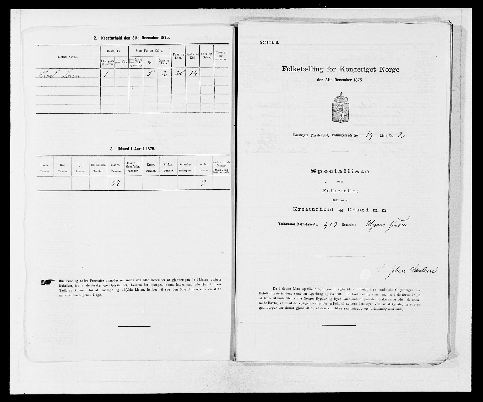 SAB, Folketelling 1875 for 1253P Hosanger prestegjeld, 1875, s. 1060