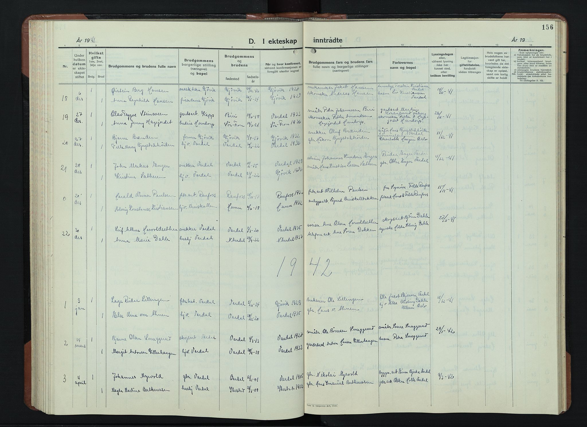 Vardal prestekontor, SAH/PREST-100/H/Ha/Hab/L0018: Klokkerbok nr. 18, 1931-1951, s. 156