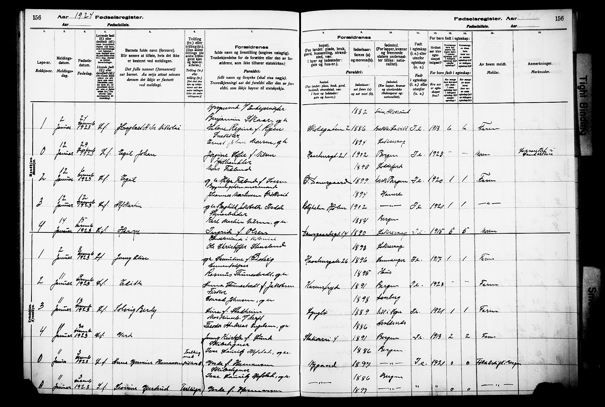 Laksevåg Sokneprestembete, AV/SAB-A-76501/I/Id/L00A1: Fødselsregister nr. A 1, 1916-1926, s. 156