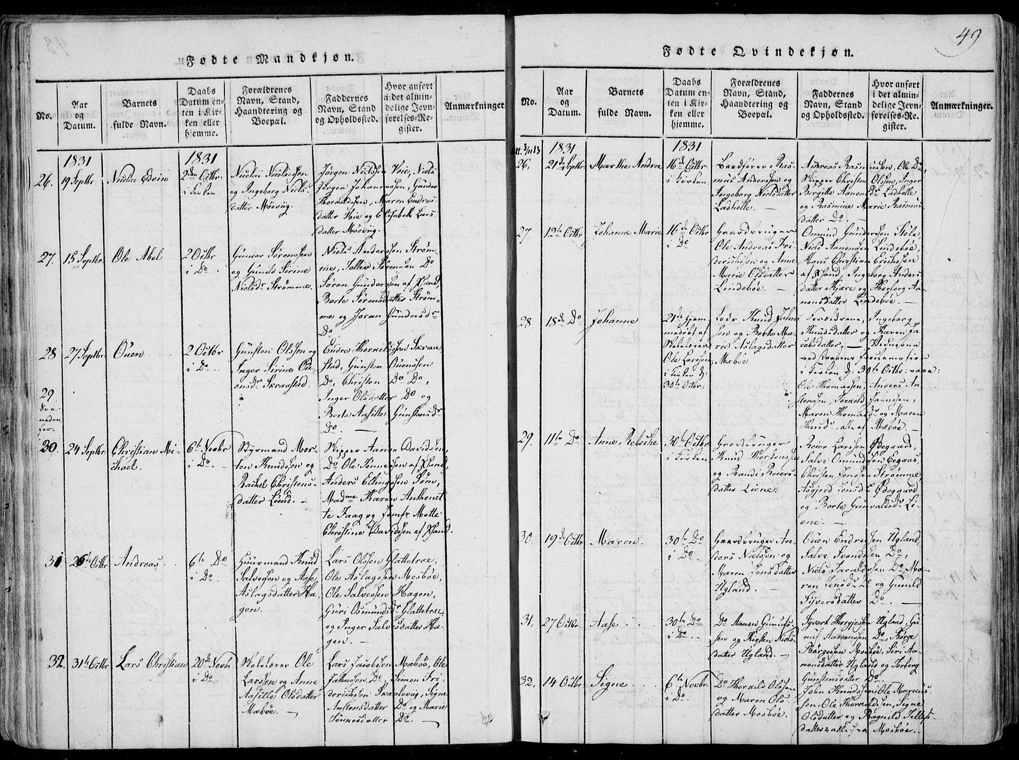 Oddernes sokneprestkontor, AV/SAK-1111-0033/F/Fa/Faa/L0005: Ministerialbok nr. A 5, 1820-1838, s. 49