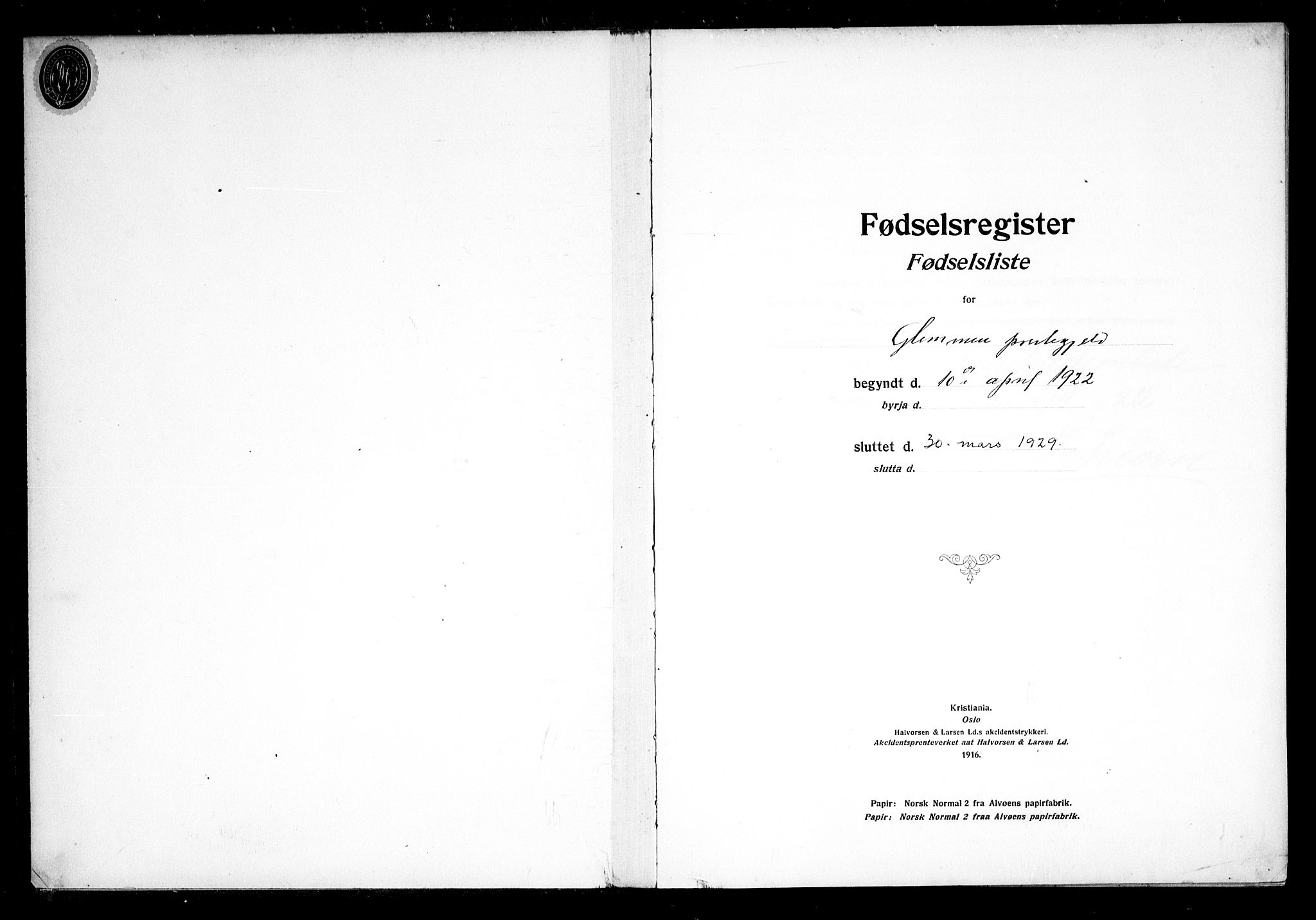 Glemmen prestekontor Kirkebøker, SAO/A-10908/J/Ja/L0002: Fødselsregister nr. I 2, 1922-1929