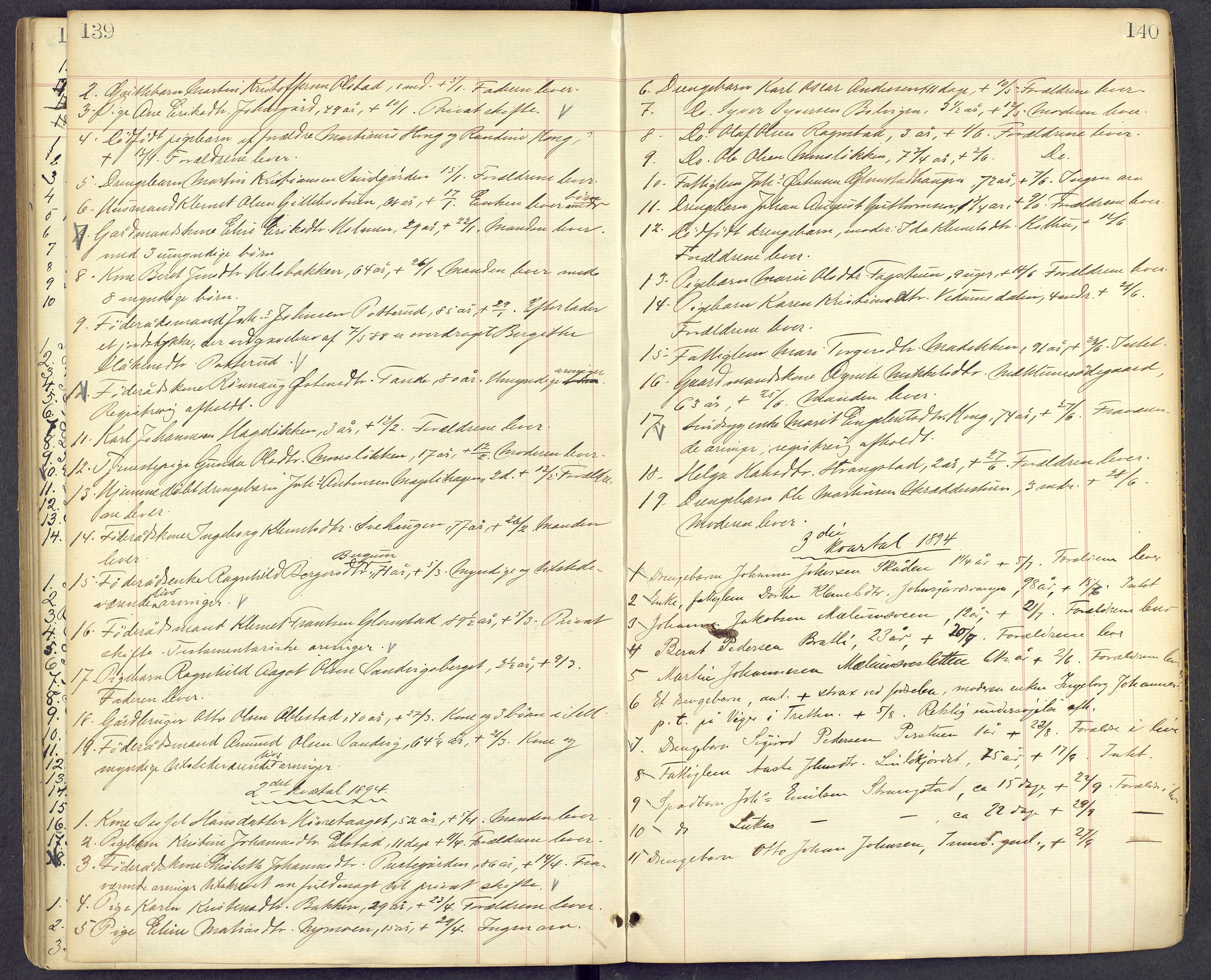 Mellom-Gudbrandsdal sorenskriveri, SAH/TING-038/J/Jf/L0002: Dødsfallsprotokoll, 1885-1900, s. 139-140