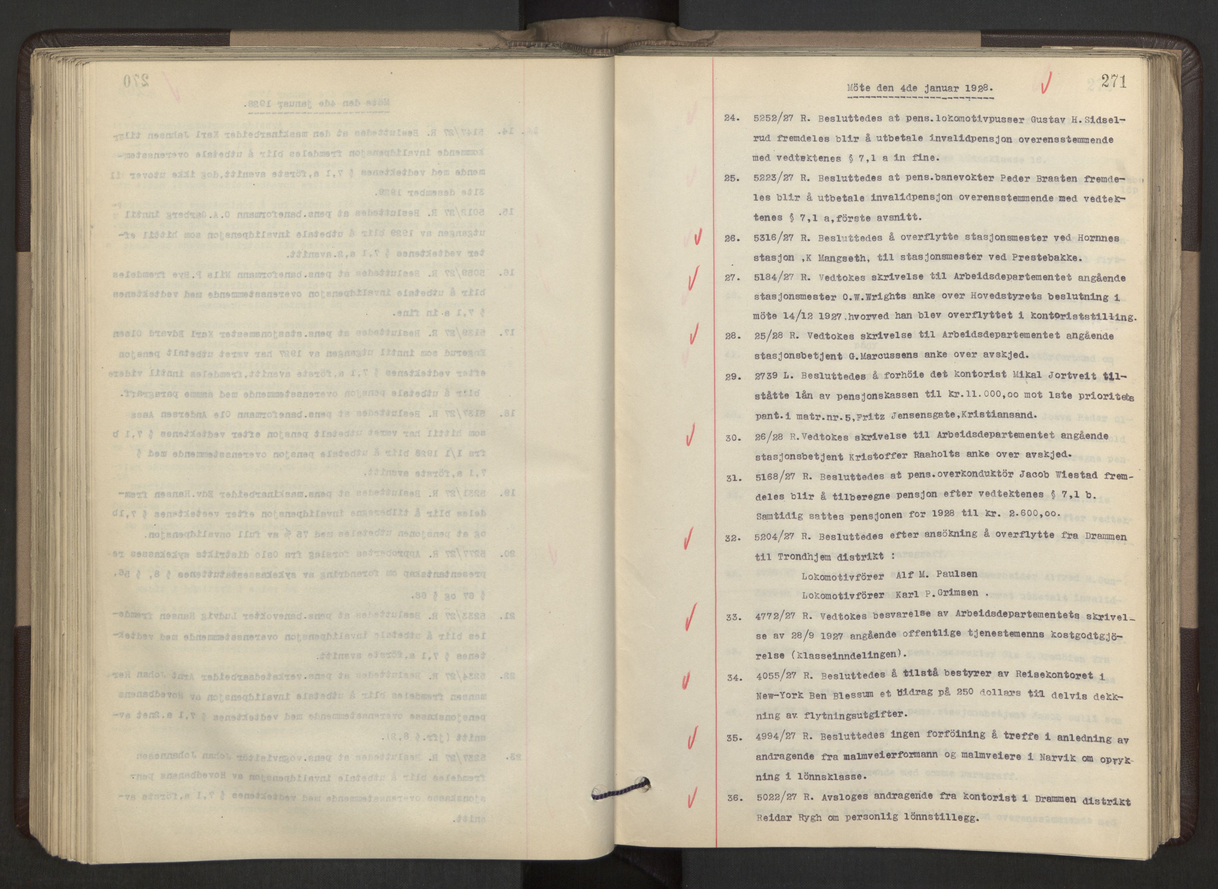 Norges statsbaner, Administrasjons- økonomi- og personalavdelingen, RA/S-3412/A/Aa/L0021: Forhandlingsprotokoll, 1927-1928, s. 271
