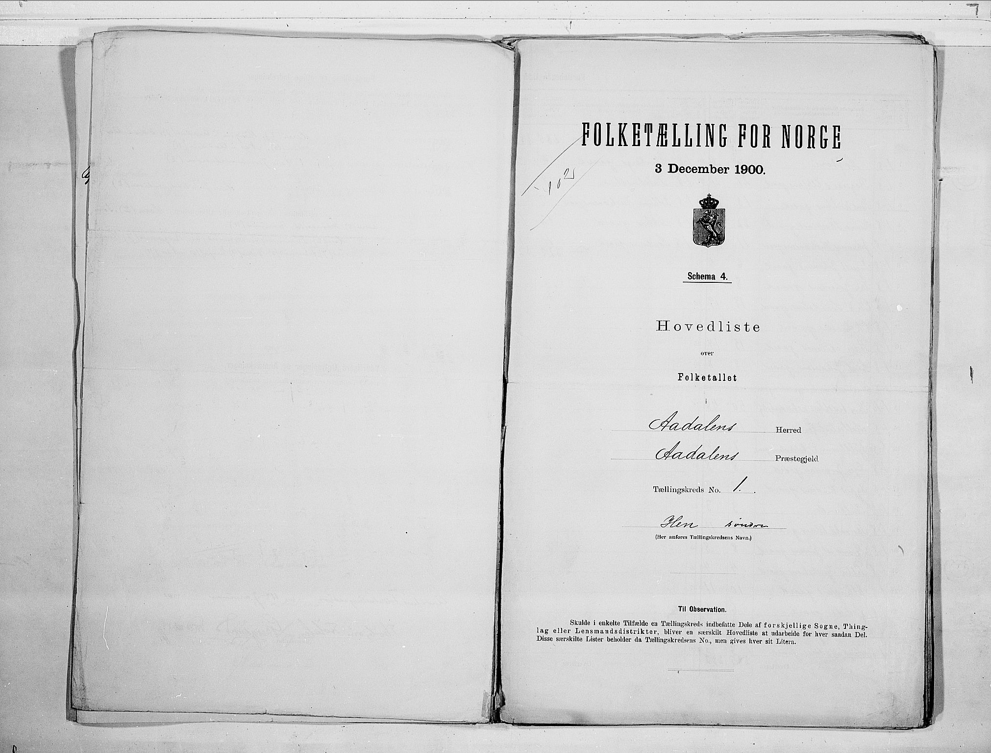 RA, Folketelling 1900 for 0614 Ådal herred, 1900, s. 4