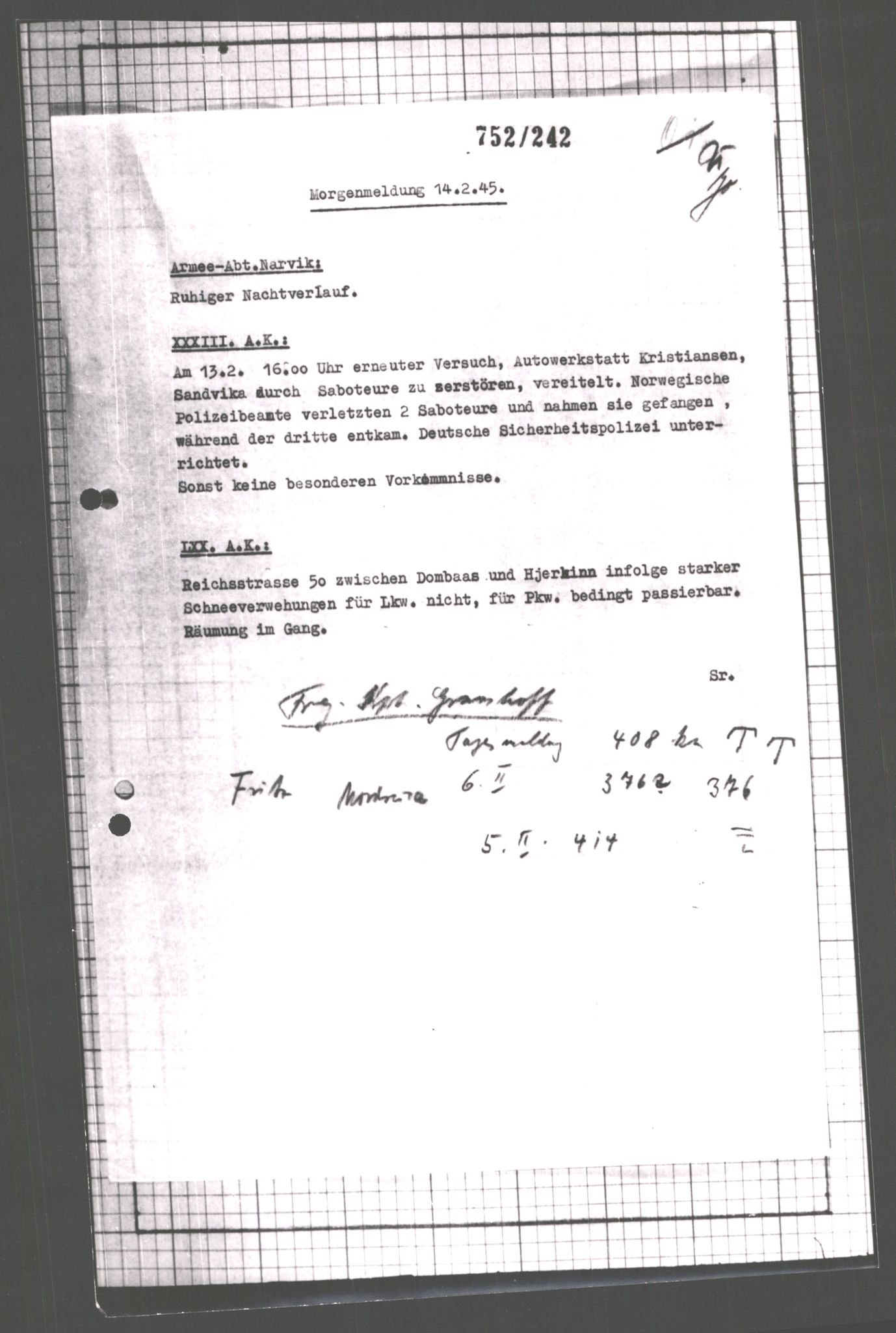 Forsvarets Overkommando. 2 kontor. Arkiv 11.4. Spredte tyske arkivsaker, AV/RA-RAFA-7031/D/Dar/Dara/L0007: Krigsdagbøker for 20. Gebirgs-Armee-Oberkommando (AOK 20), 1945, s. 357