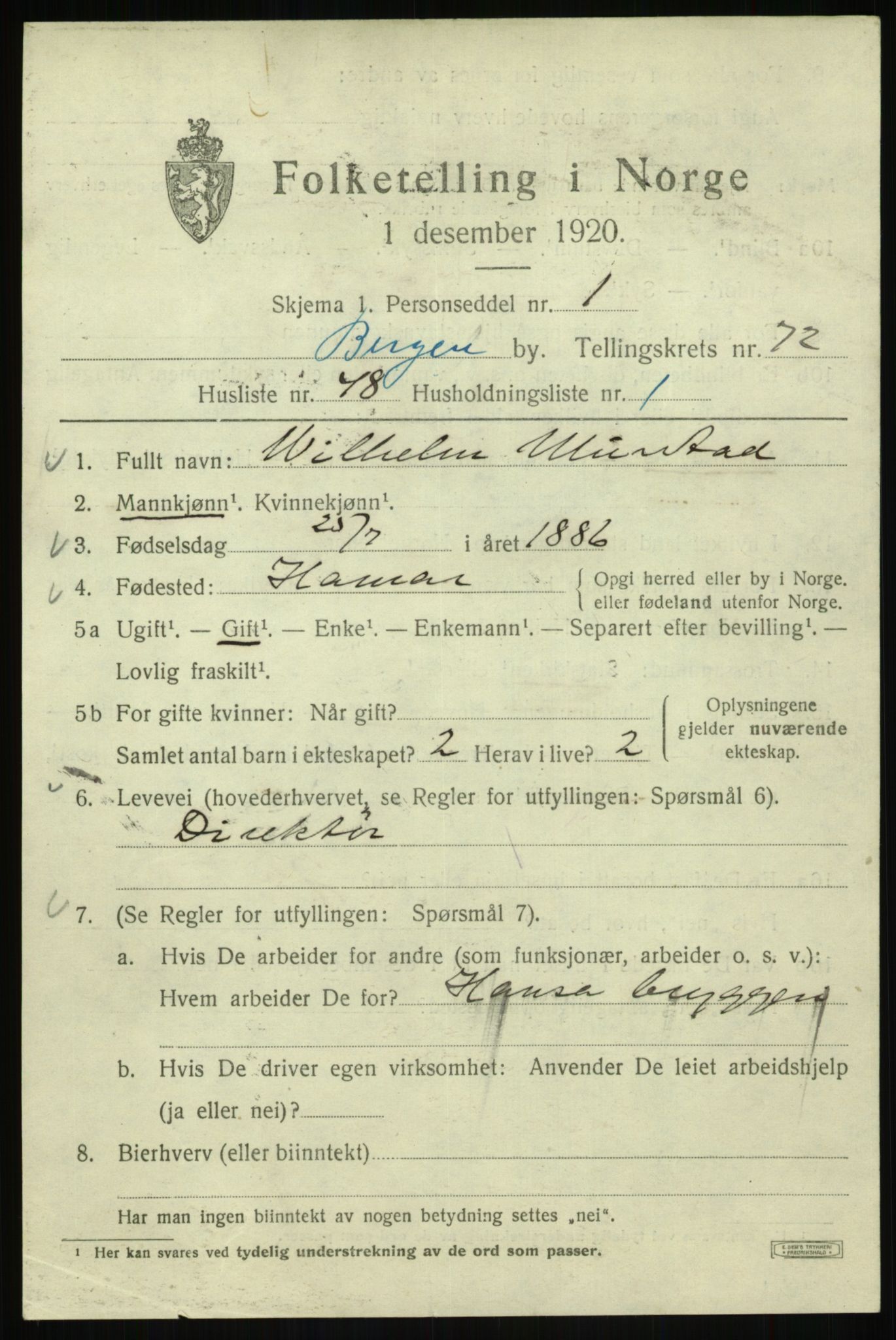 SAB, Folketelling 1920 for 1301 Bergen kjøpstad, 1920, s. 142912