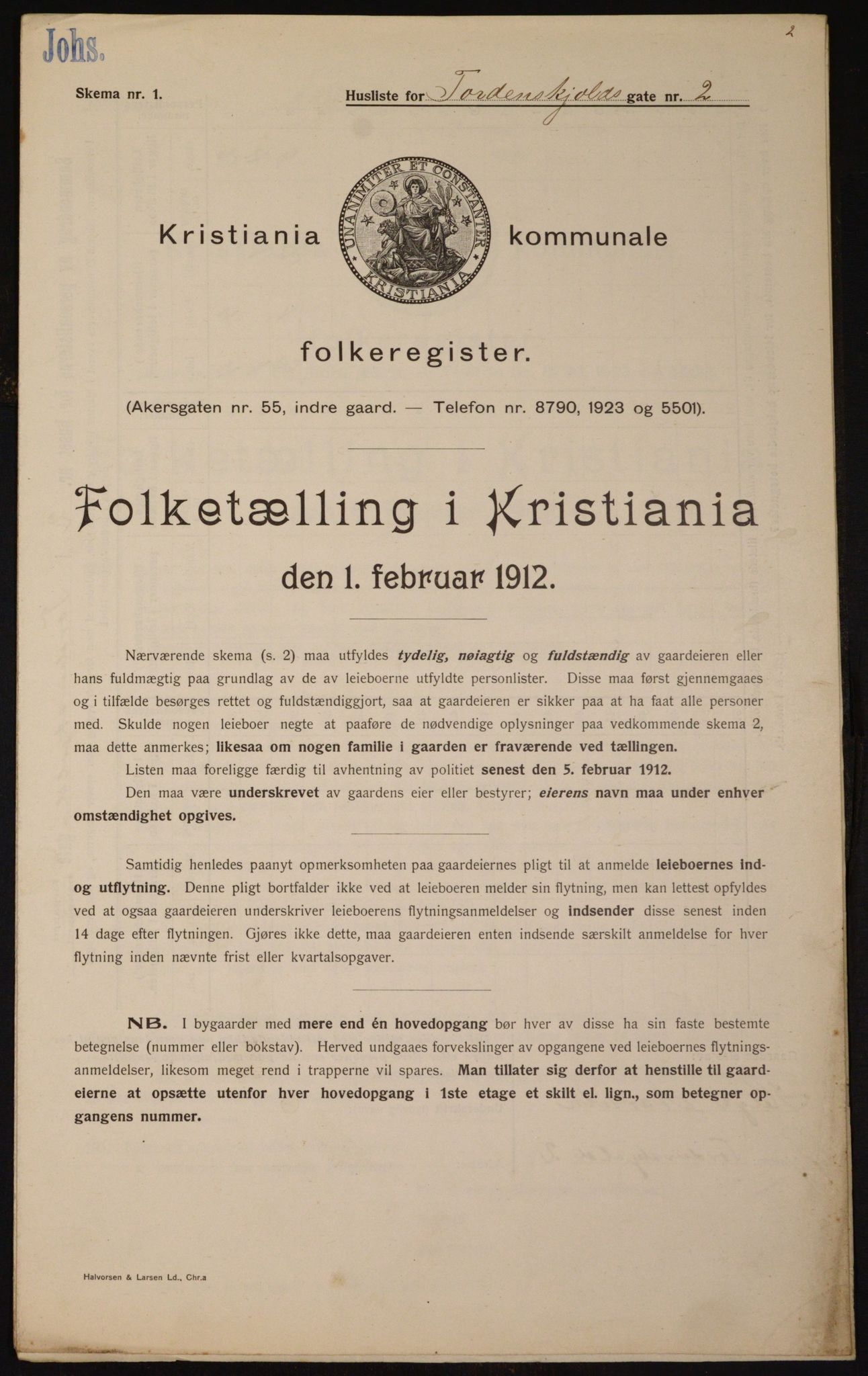 OBA, Kommunal folketelling 1.2.1912 for Kristiania, 1912, s. 113698