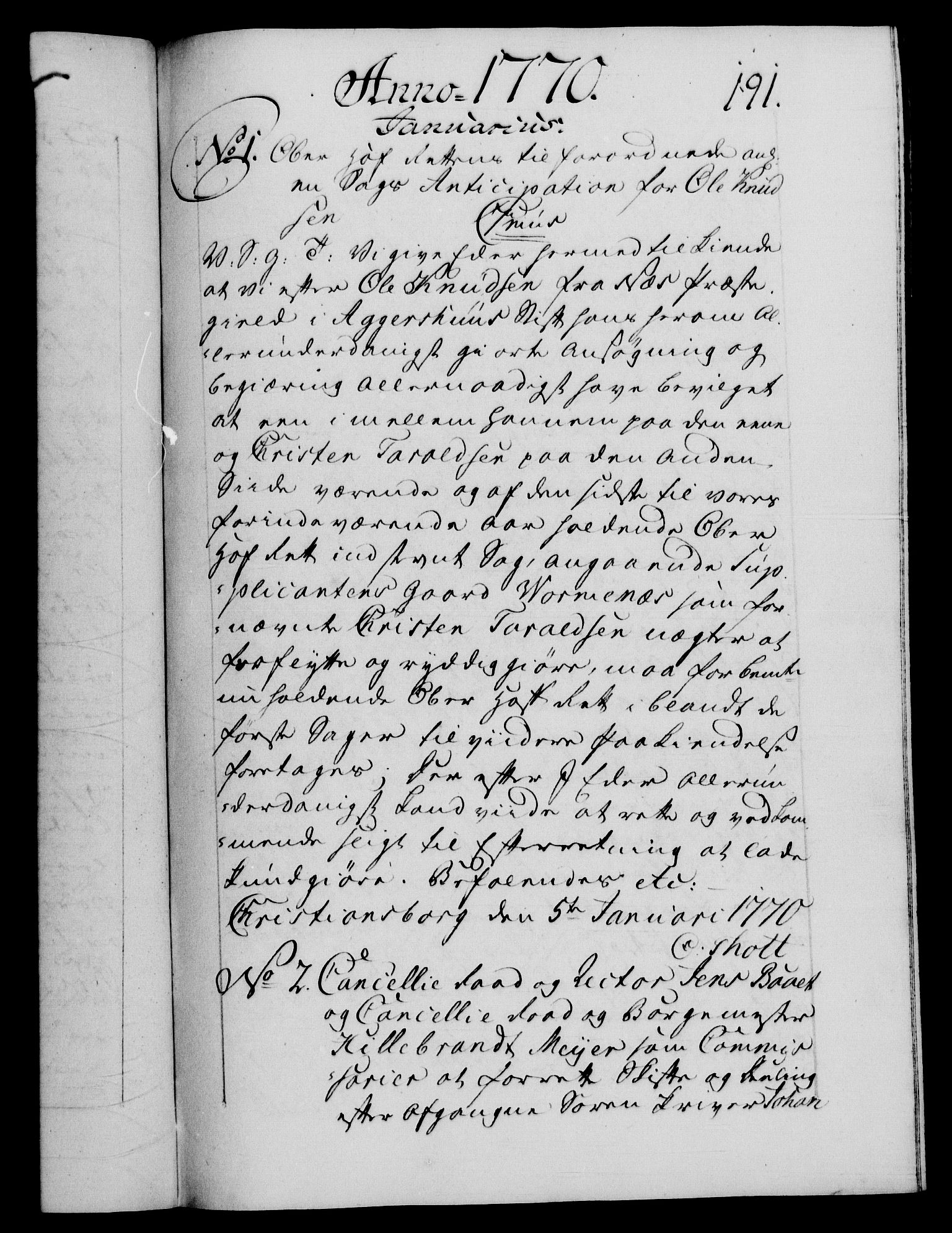 Danske Kanselli 1572-1799, AV/RA-EA-3023/F/Fc/Fca/Fcab/L0039: Norske tegnelser, 1769-1771, s. 191a