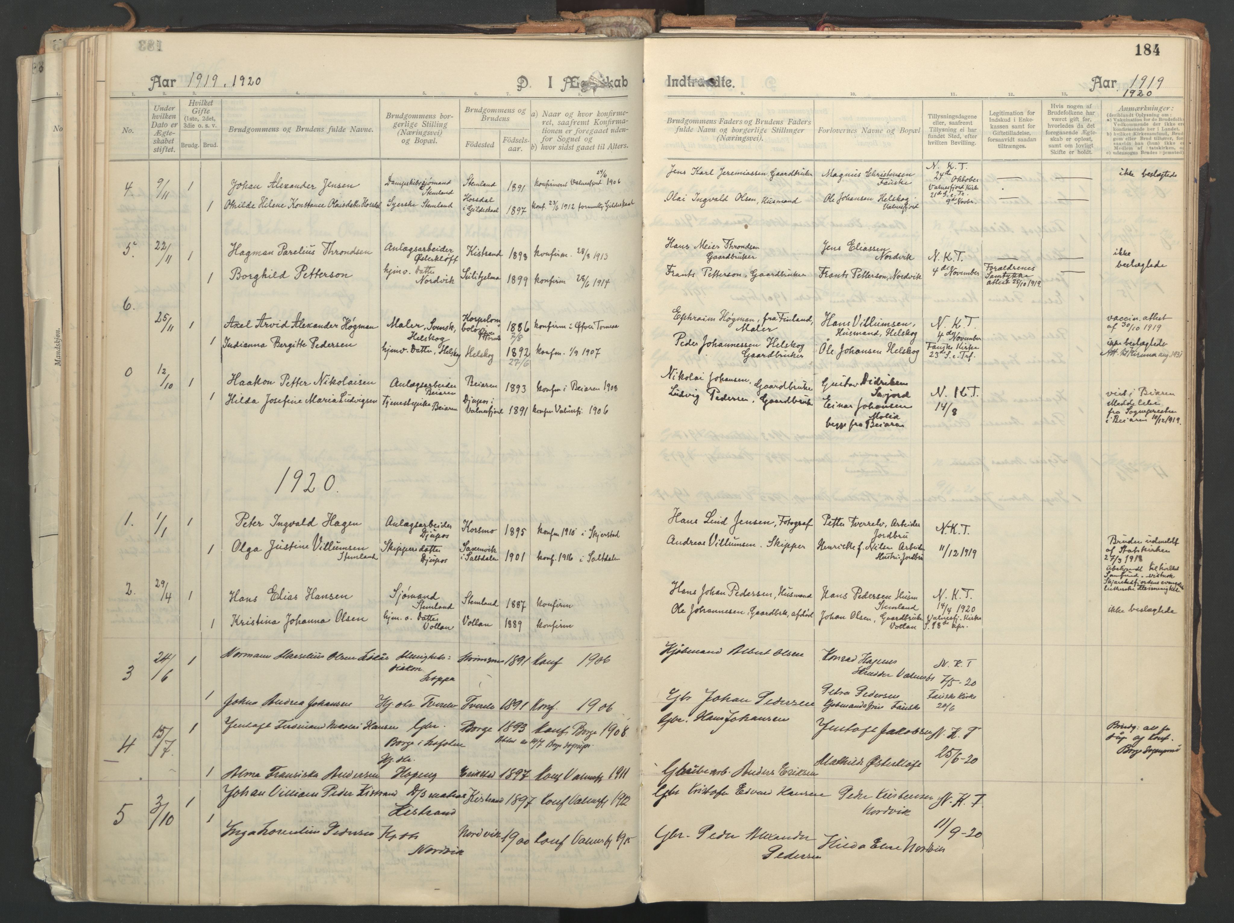 Ministerialprotokoller, klokkerbøker og fødselsregistre - Nordland, AV/SAT-A-1459/851/L0724: Ministerialbok nr. 851A01, 1901-1922, s. 184