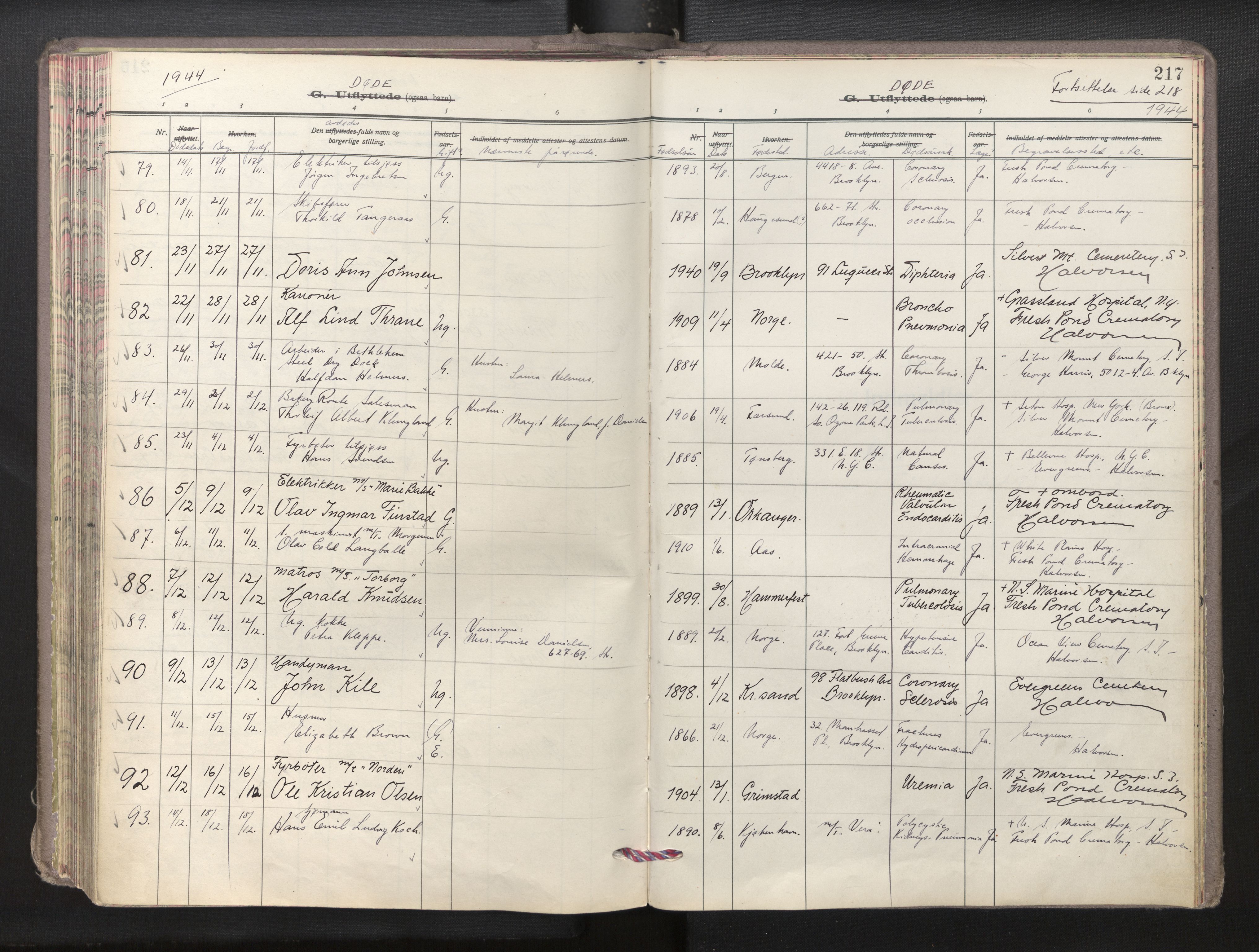 Den norske sjømannsmisjon i utlandet/New York, AV/SAB-SAB/PA-0110/H/Ha/L0009: Ministerialbok nr. A 9, 1935-1945, s. 216b-217a