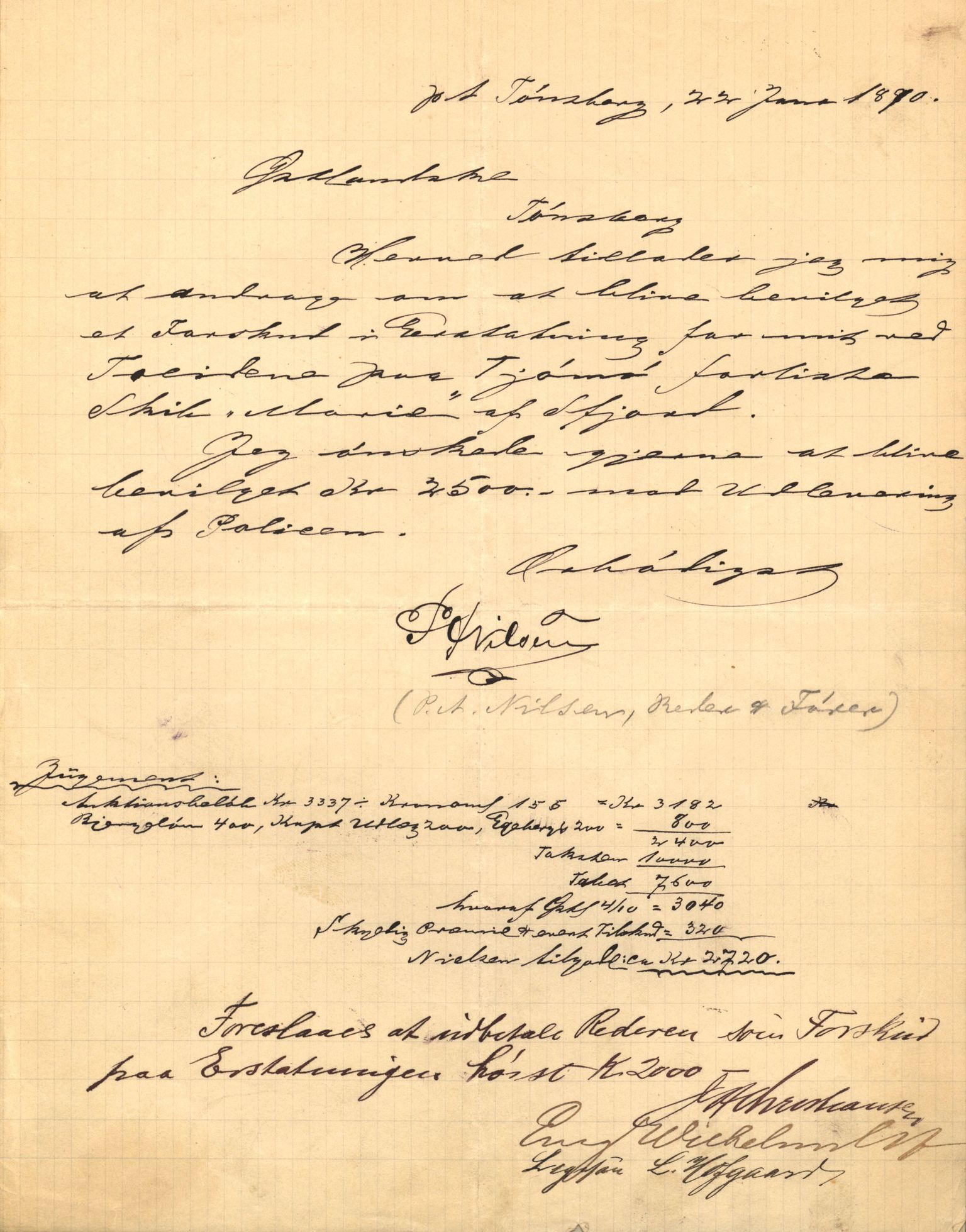 Pa 63 - Østlandske skibsassuranceforening, VEMU/A-1079/G/Ga/L0023/0012: Havaridokumenter / Columbus, Christiane Sophie, Marie, Jarlen, Kong Carl XV, 1889, s. 60