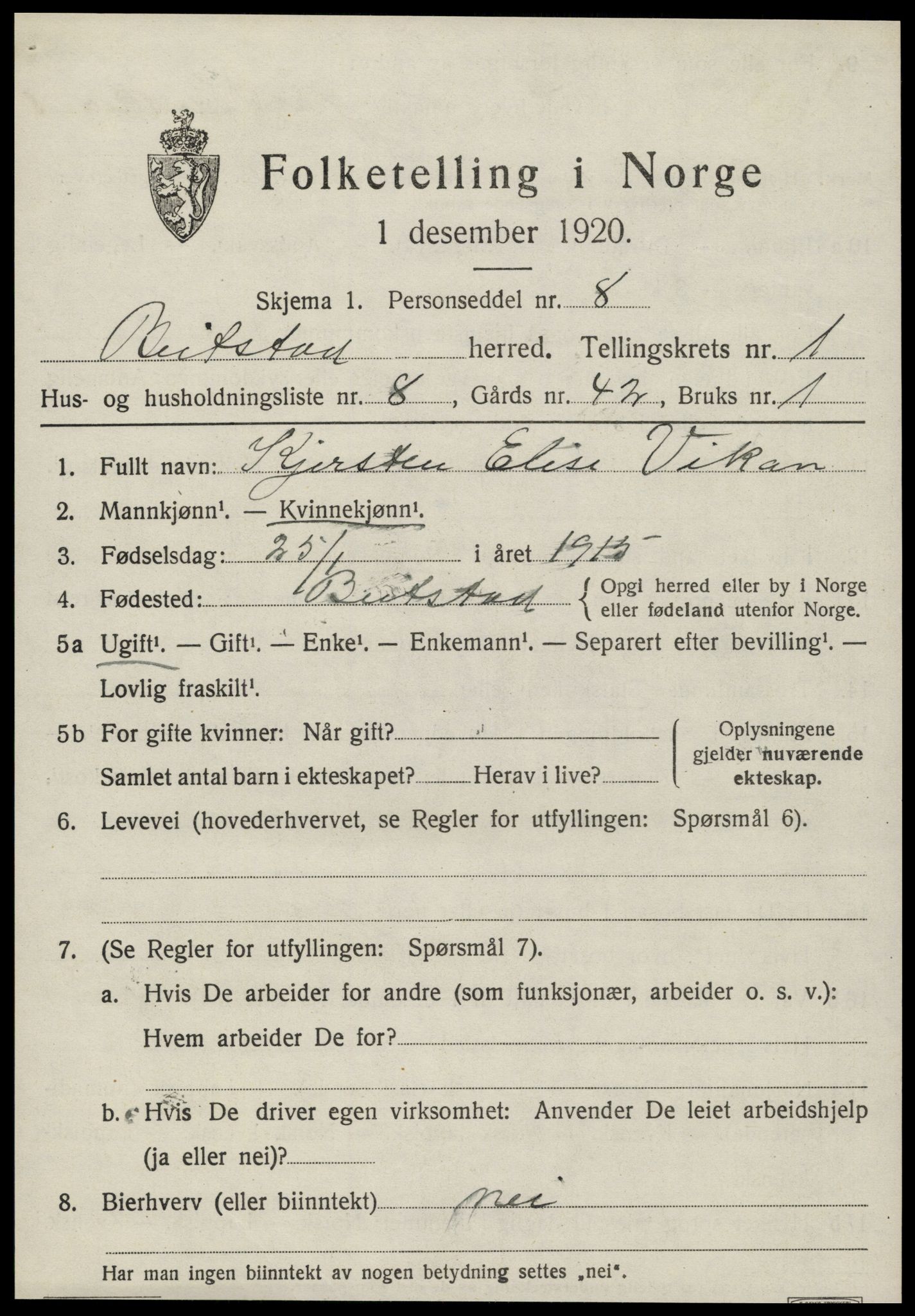 SAT, Folketelling 1920 for 1727 Beitstad herred, 1920, s. 837