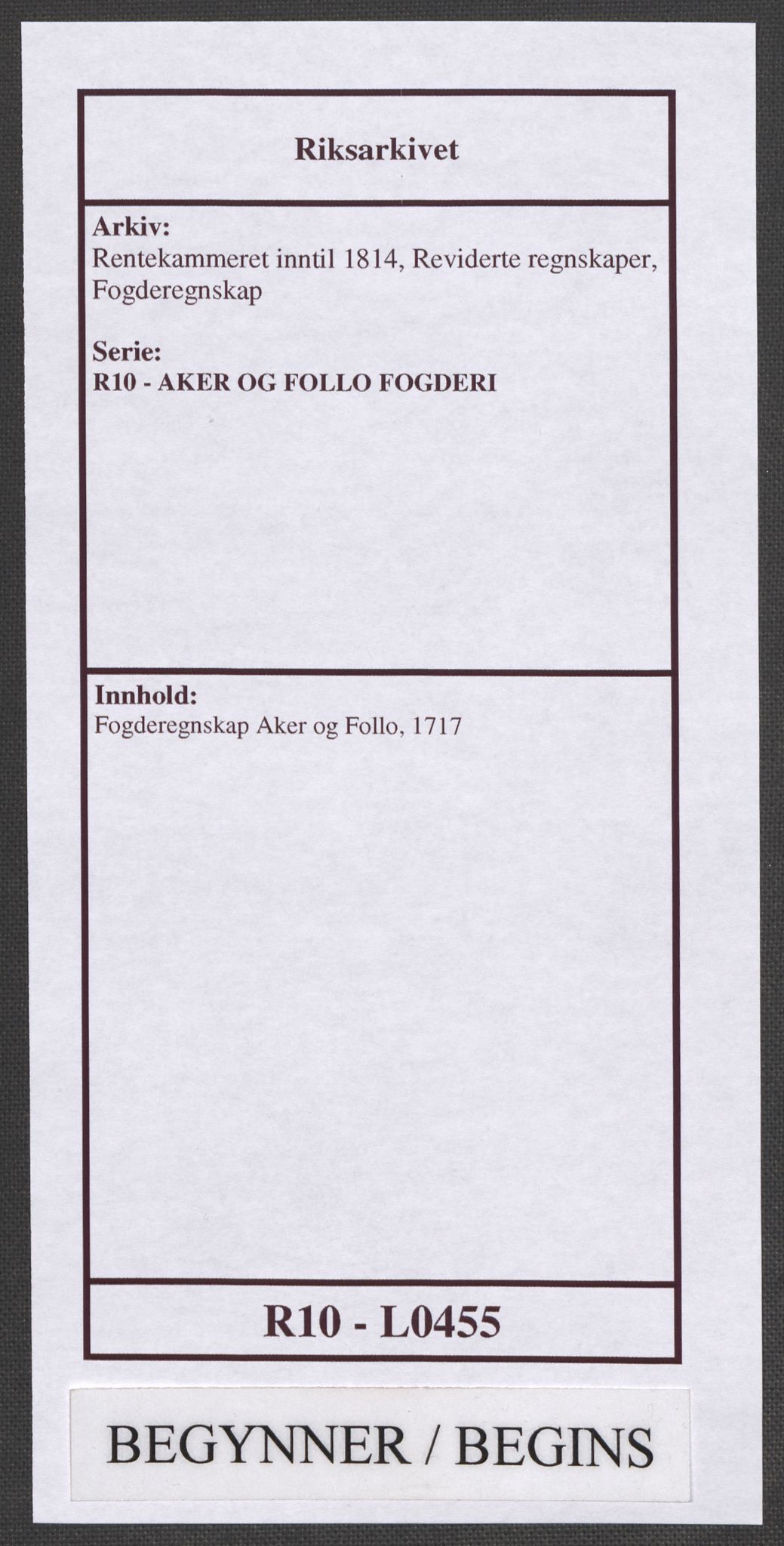 Rentekammeret inntil 1814, Reviderte regnskaper, Fogderegnskap, AV/RA-EA-4092/R10/L0455: Fogderegnskap Aker og Follo, 1717, s. 1