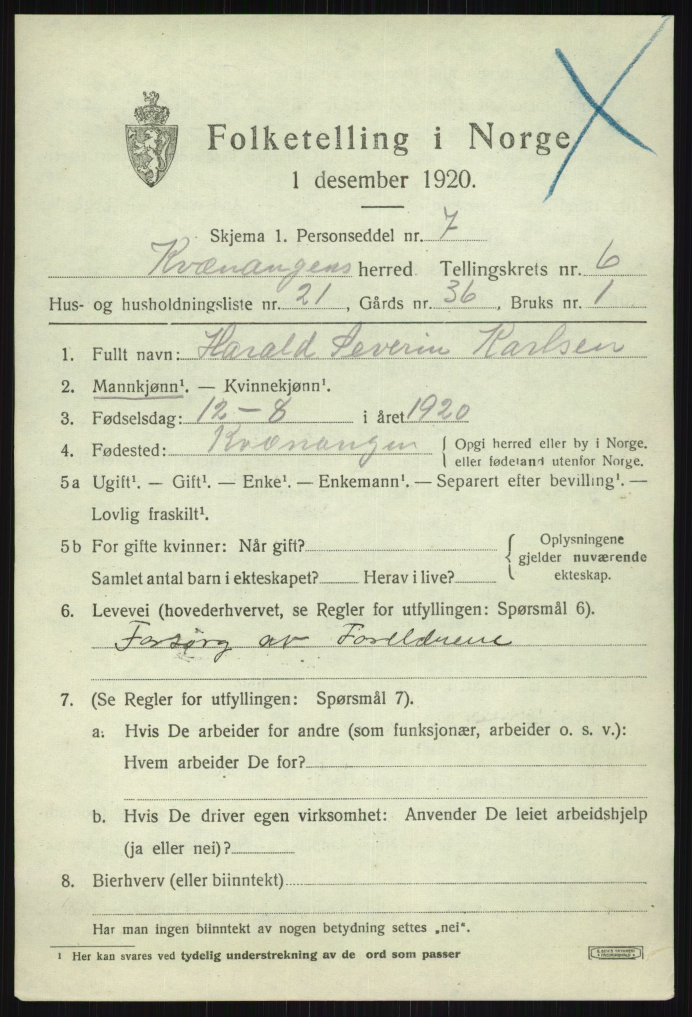 SATØ, Folketelling 1920 for 1943 Kvænangen herred, 1920, s. 4012