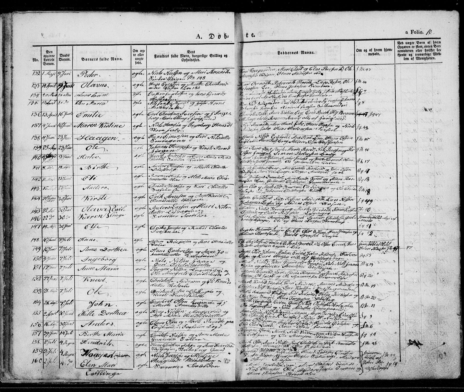Eiker kirkebøker, AV/SAKO-A-4/G/Ga/L0002: Klokkerbok nr. I 2, 1832-1856, s. 10