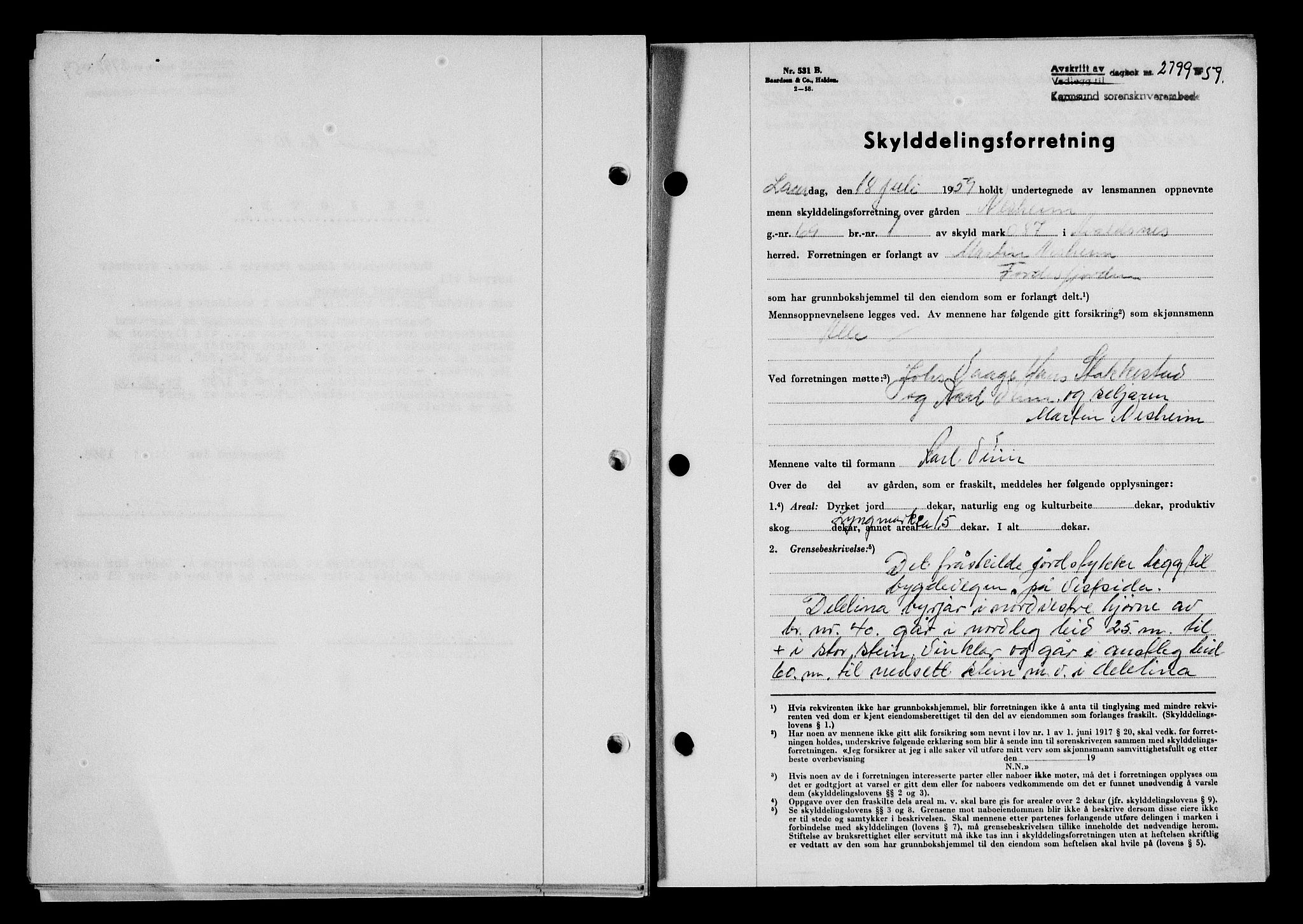 Karmsund sorenskriveri, SAST/A-100311/01/II/IIB/L0132: Pantebok nr. 112A, 1959-1959, Dagboknr: 2799/1959