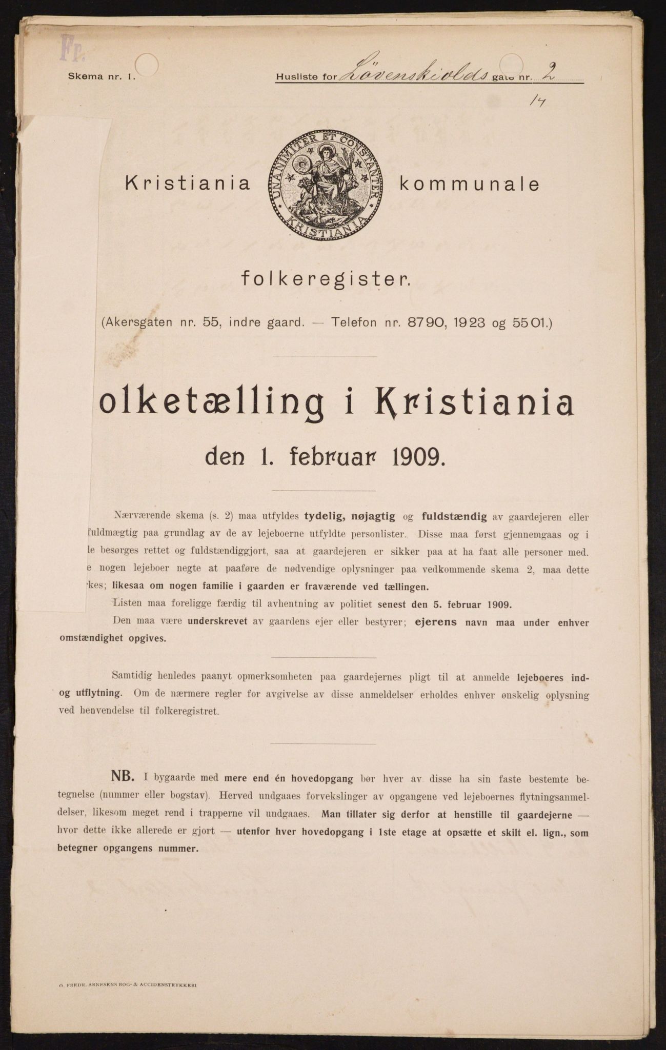 OBA, Kommunal folketelling 1.2.1909 for Kristiania kjøpstad, 1909, s. 53477