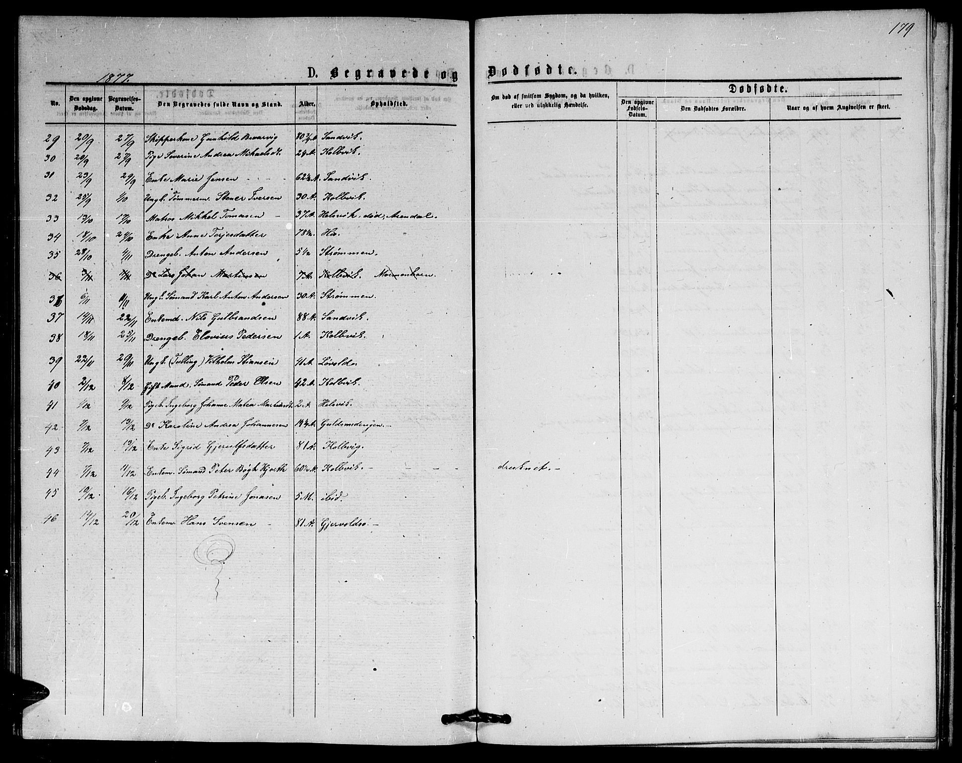 Hisøy sokneprestkontor, SAK/1111-0020/F/Fb/L0002: Klokkerbok nr. B 2, 1873-1885, s. 179