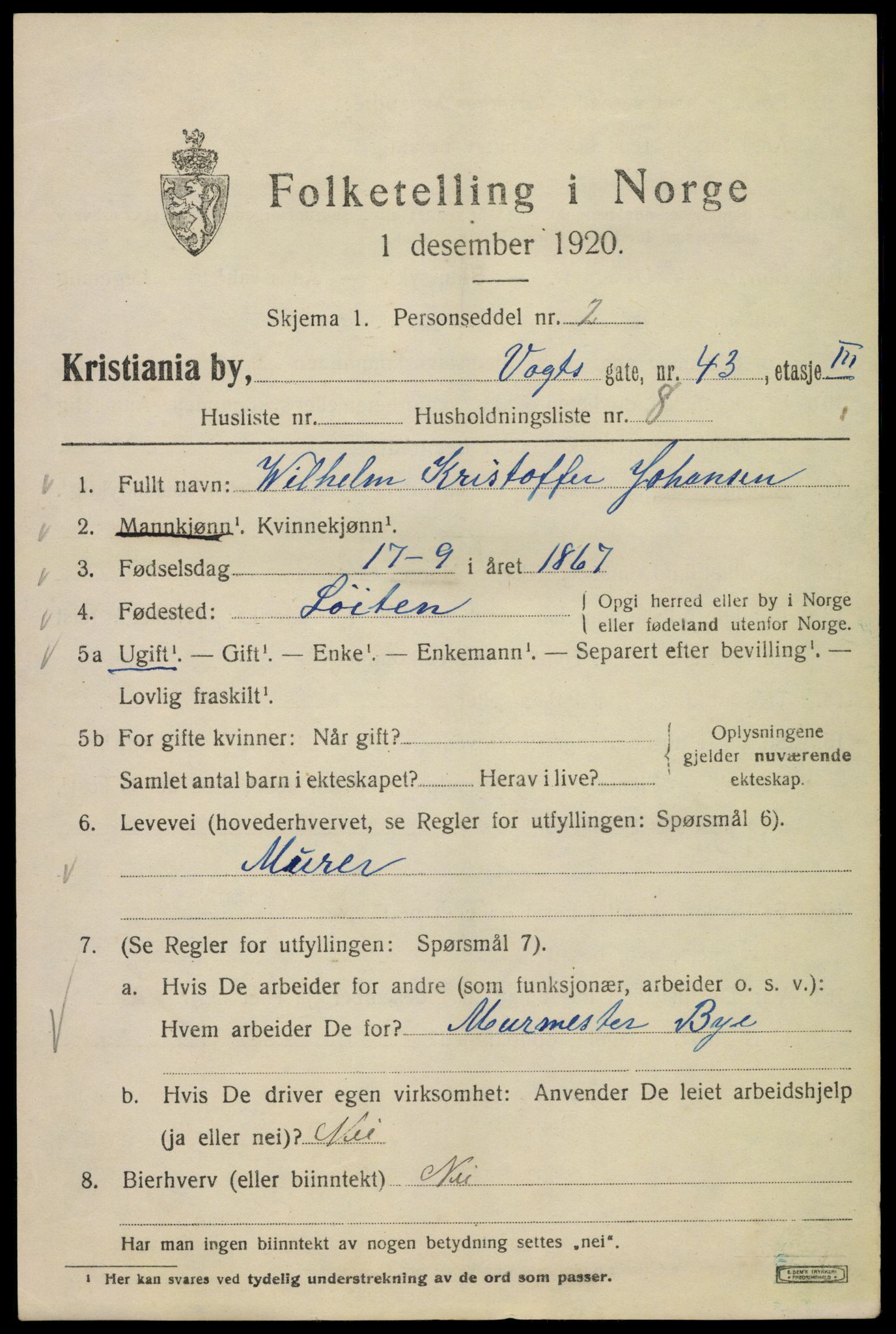 SAO, Folketelling 1920 for 0301 Kristiania kjøpstad, 1920, s. 641341