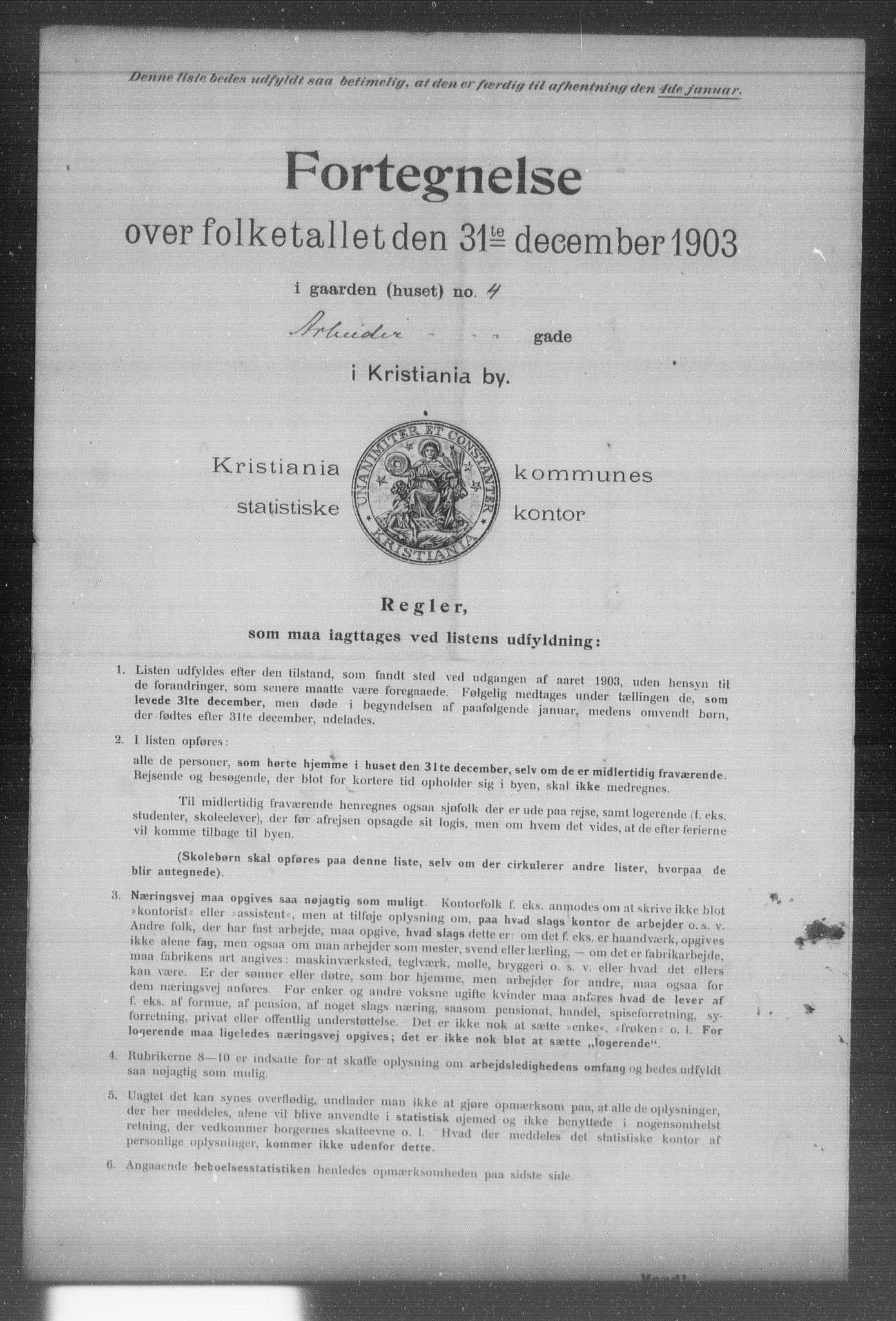 OBA, Kommunal folketelling 31.12.1903 for Kristiania kjøpstad, 1903, s. 477