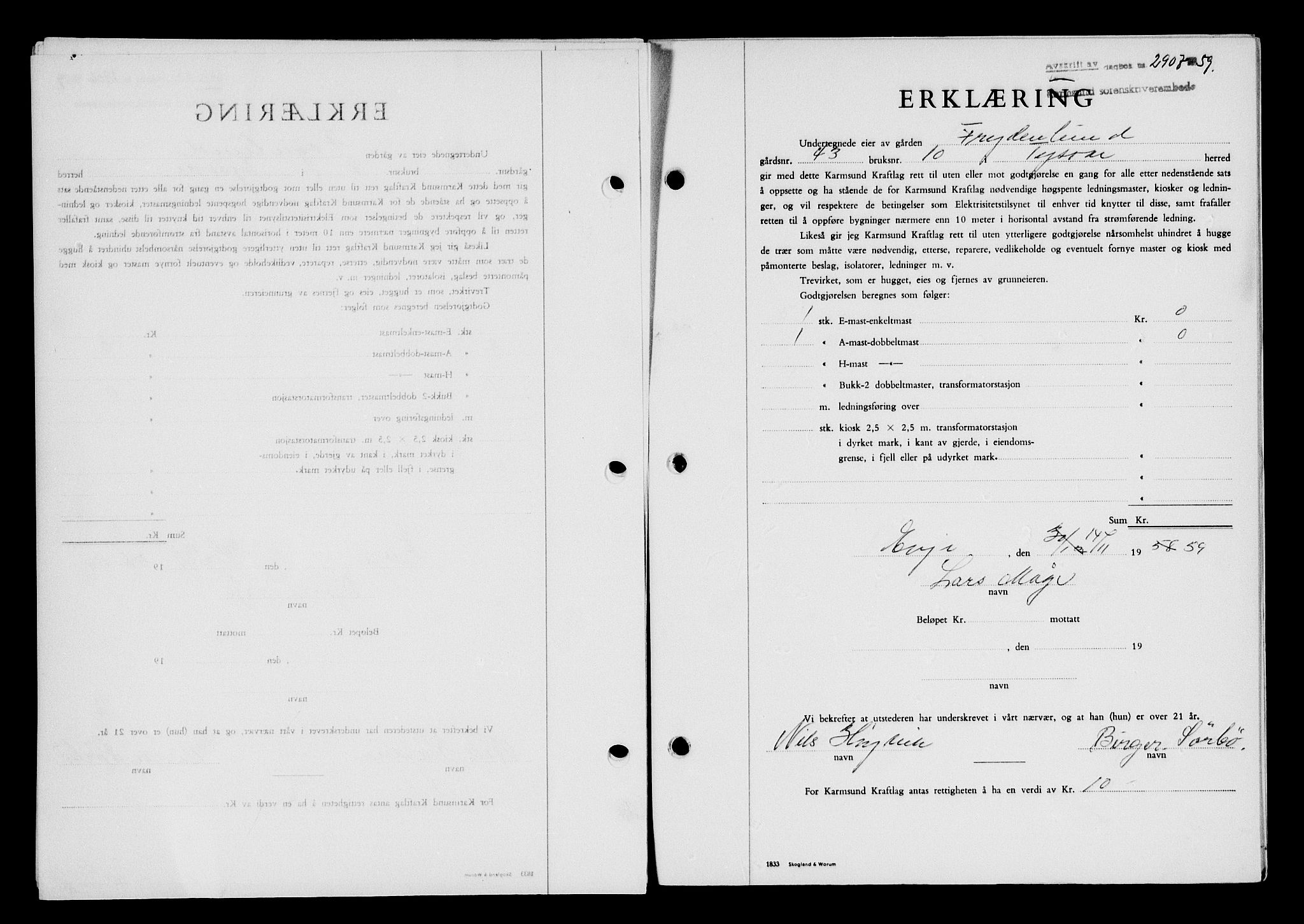 Karmsund sorenskriveri, SAST/A-100311/01/II/IIB/L0132: Pantebok nr. 112A, 1959-1959, Dagboknr: 2907/1959