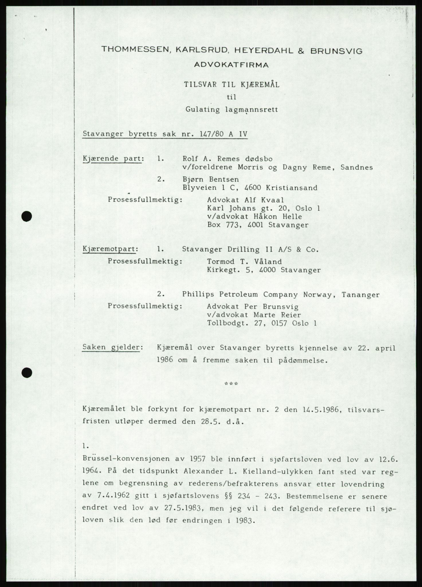 Pa 1503 - Stavanger Drilling AS, AV/SAST-A-101906/Da/L0001: Alexander L. Kielland - Begrensningssak Stavanger byrett, 1986, s. 589