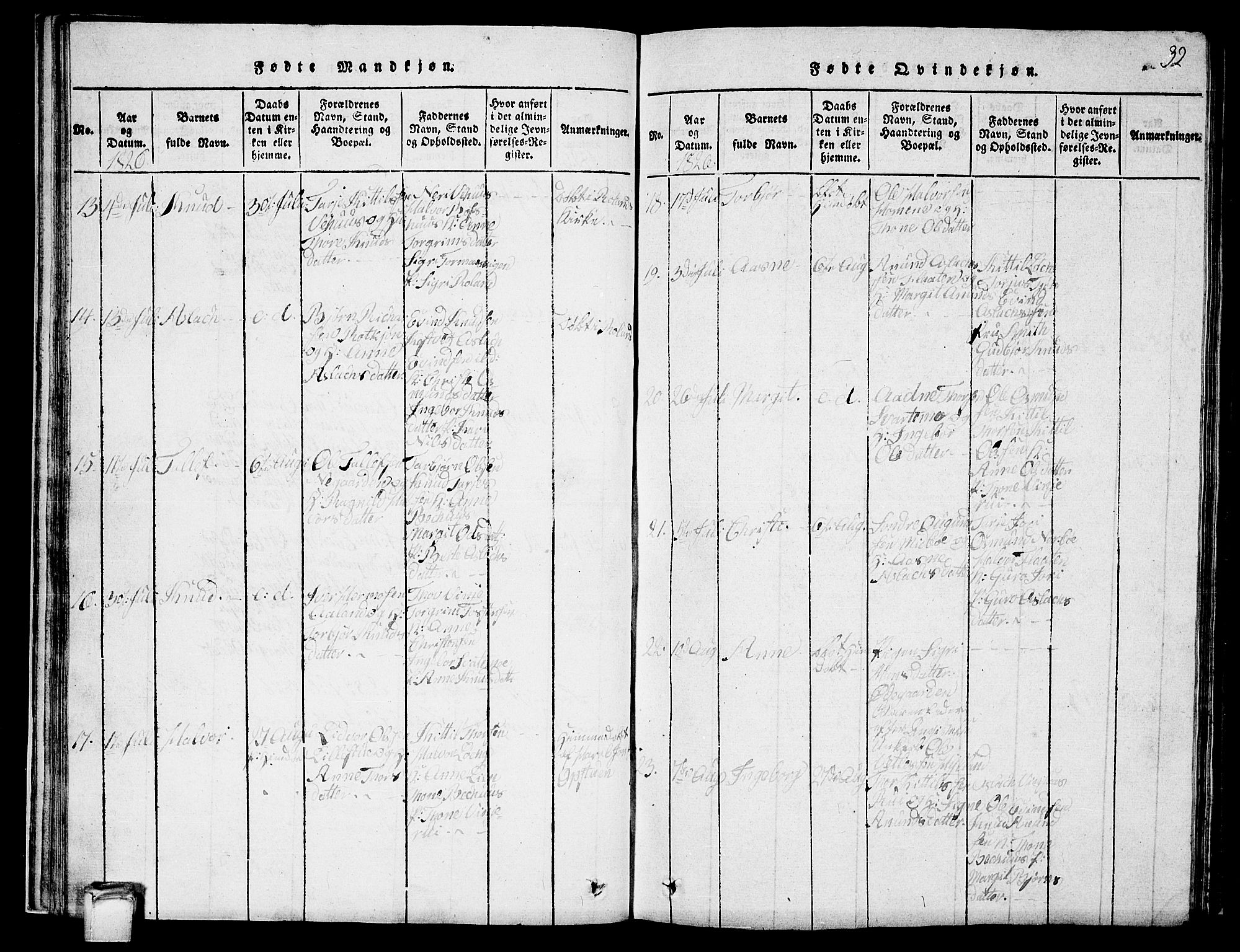 Vinje kirkebøker, SAKO/A-312/G/Ga/L0001: Klokkerbok nr. I 1, 1814-1843, s. 32