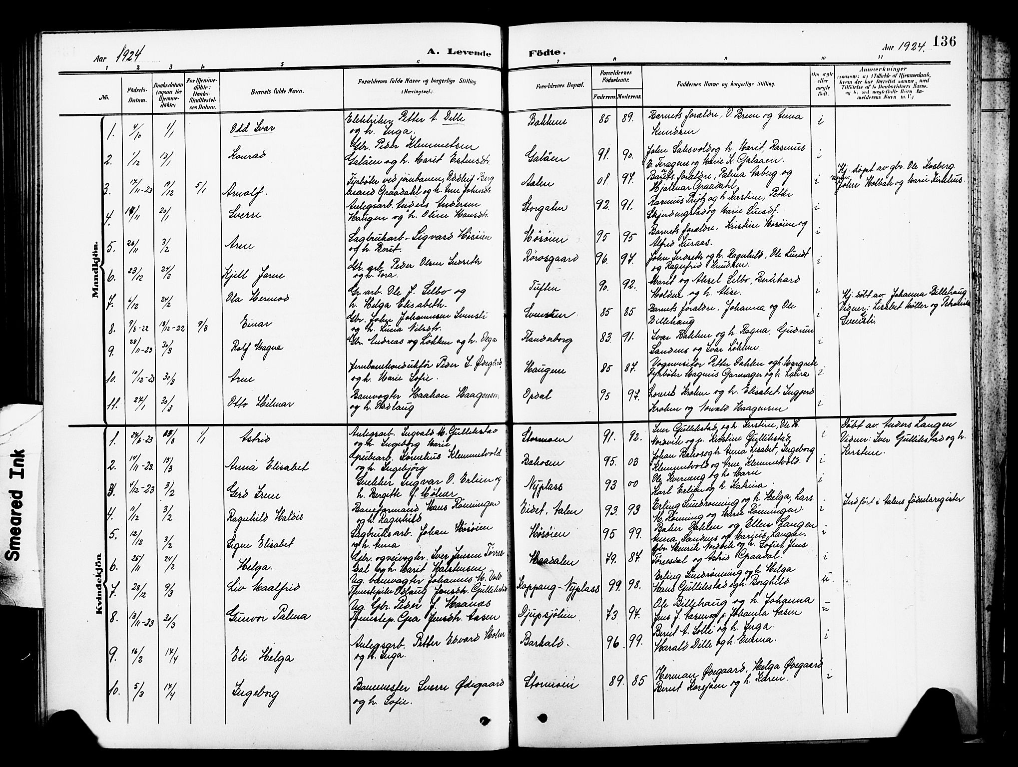 Ministerialprotokoller, klokkerbøker og fødselsregistre - Sør-Trøndelag, SAT/A-1456/681/L0942: Klokkerbok nr. 681C06, 1906-1925, s. 136