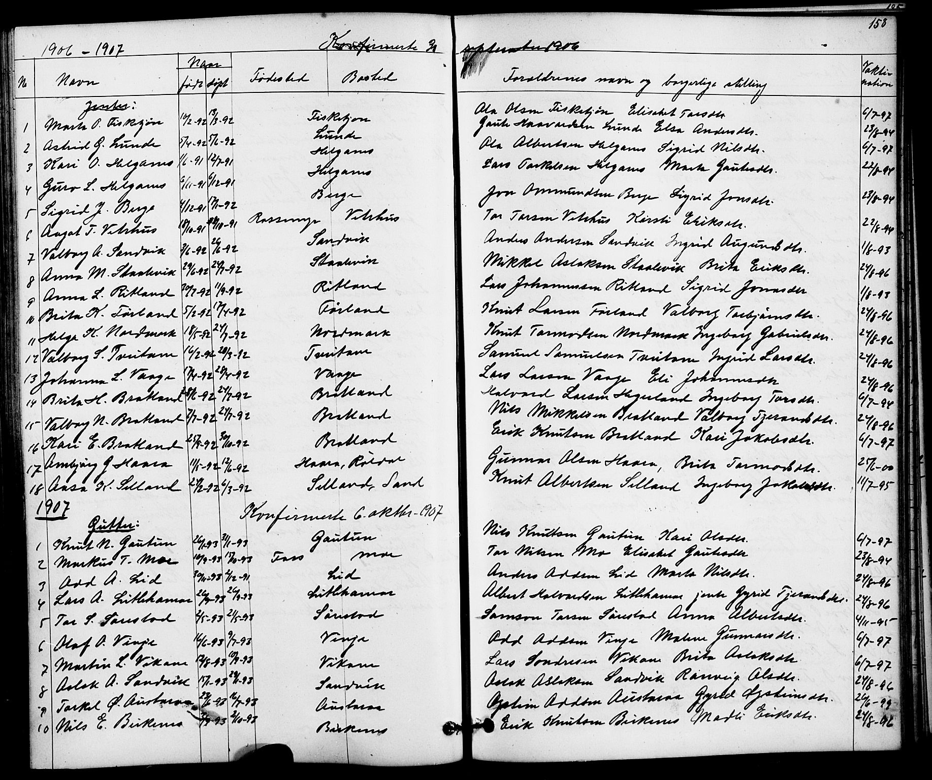 Suldal sokneprestkontor, AV/SAST-A-101845/01/V/L0005: Klokkerbok nr. B 5, 1885-1916, s. 158