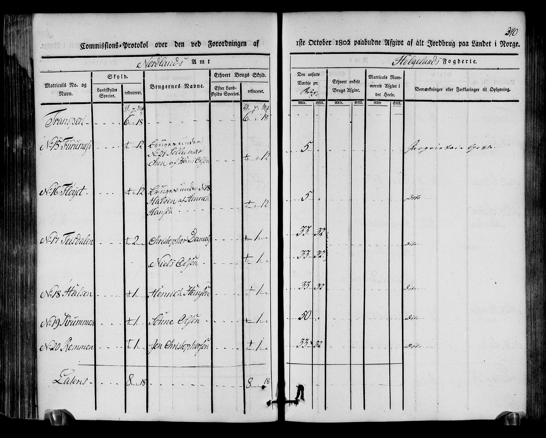 Rentekammeret inntil 1814, Realistisk ordnet avdeling, RA/EA-4070/N/Ne/Nea/L0157: Helgeland fogderi. Kommisjonsprotokoll, 1803, s. 339