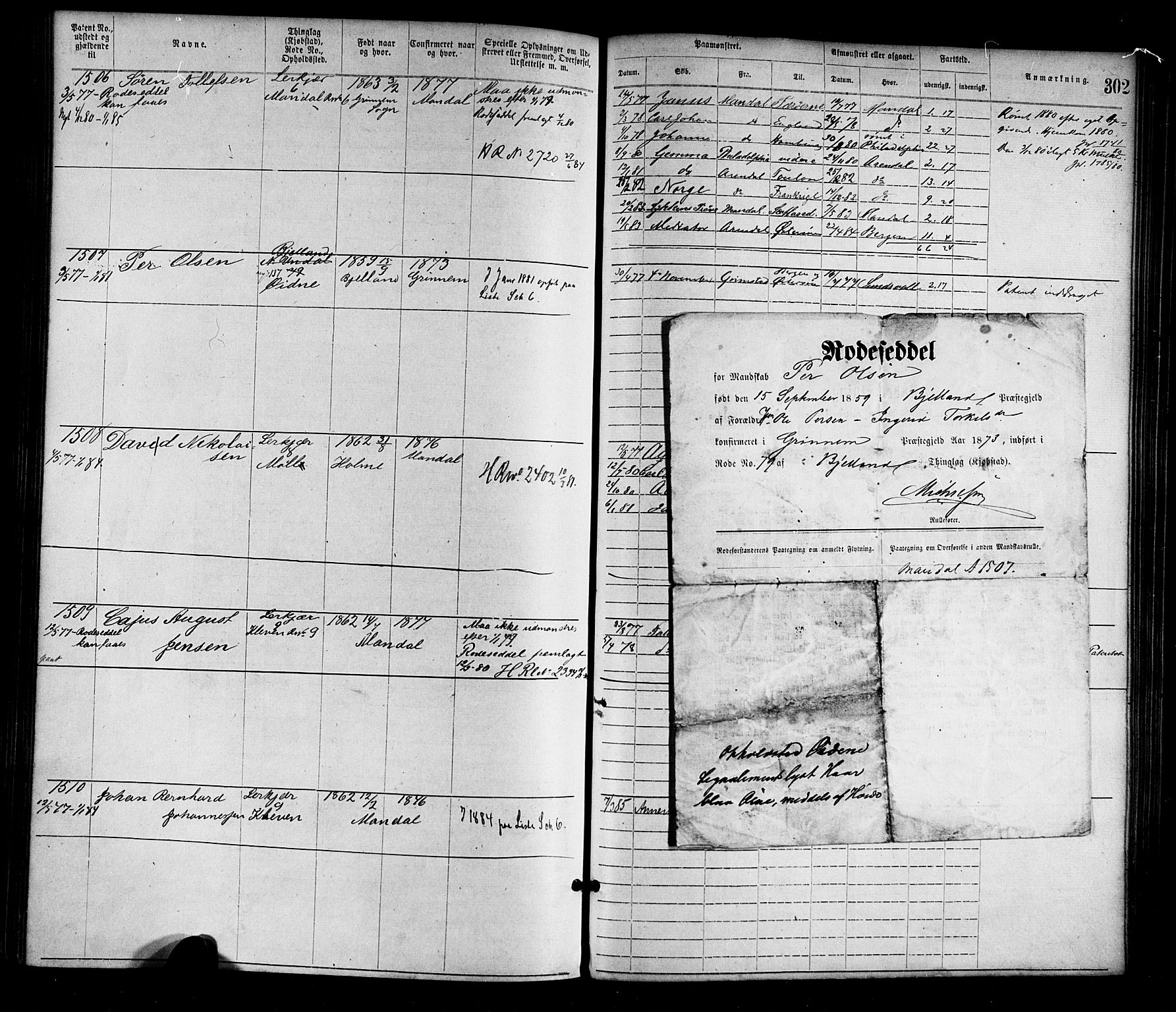 Mandal mønstringskrets, SAK/2031-0016/F/Fa/L0001: Annotasjonsrulle nr 1-1920 med register, L-3, 1869-1881, s. 339