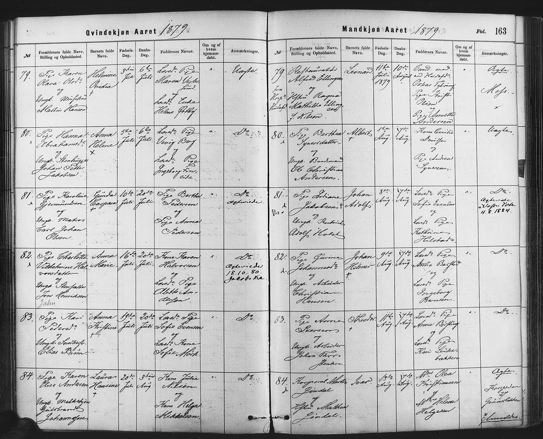 Rikshospitalet prestekontor Kirkebøker, SAO/A-10309b/F/L0006: Ministerialbok nr. 6, 1871-1885, s. 163